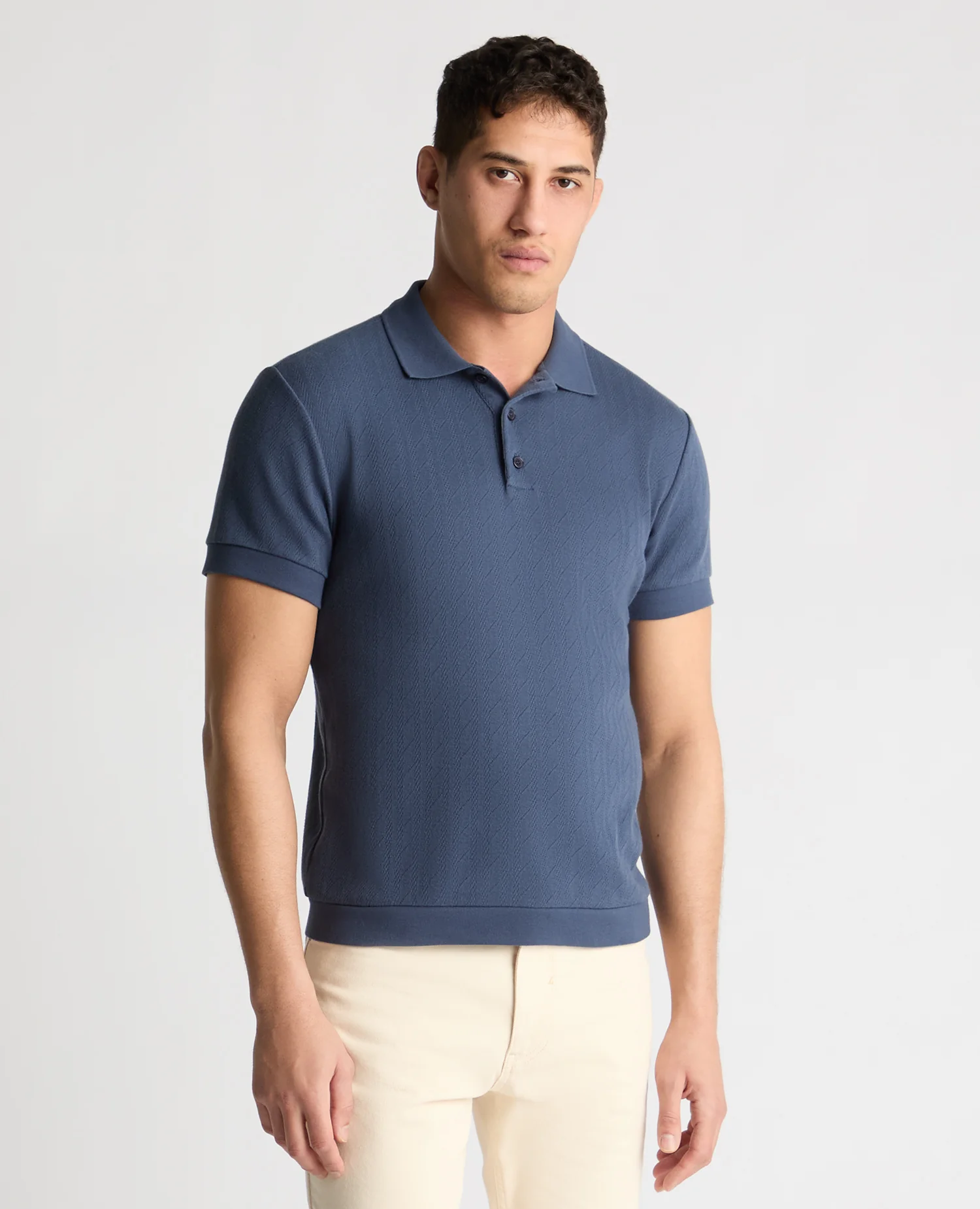 Cable Patterned Cotton Polo Shirt