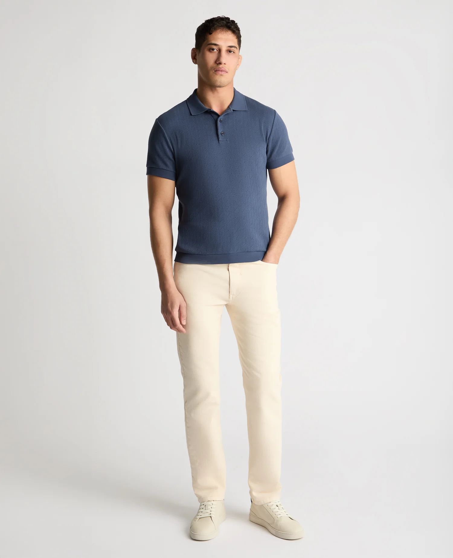 Cable Patterned Cotton Polo Shirt - Image 2