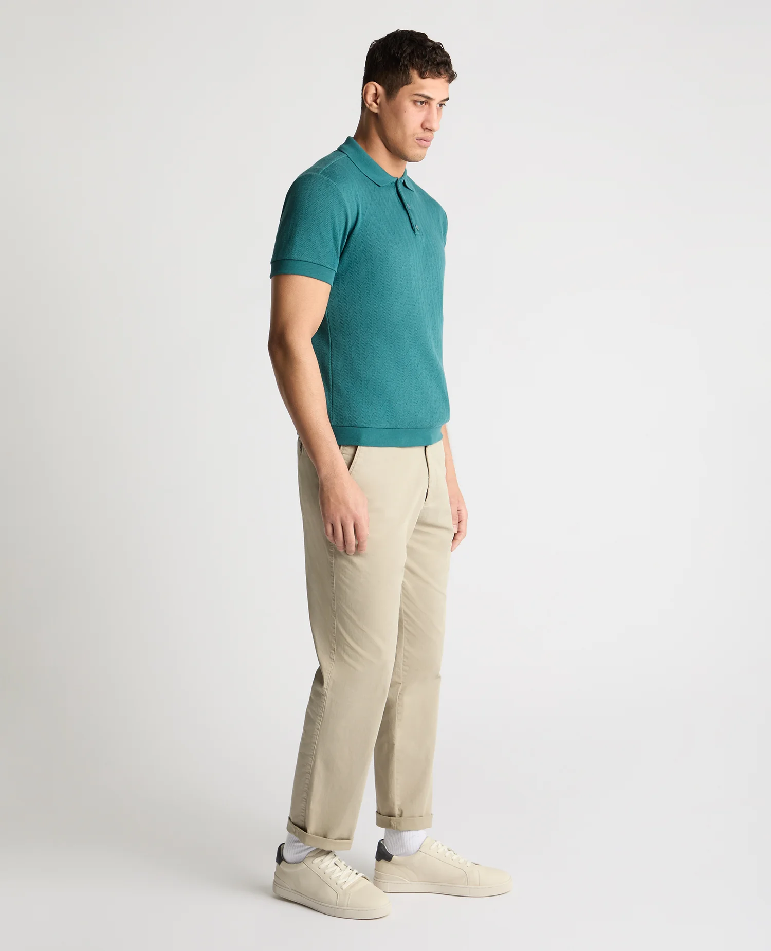 Cable Patterned Cotton Polo Shirt - Image 4