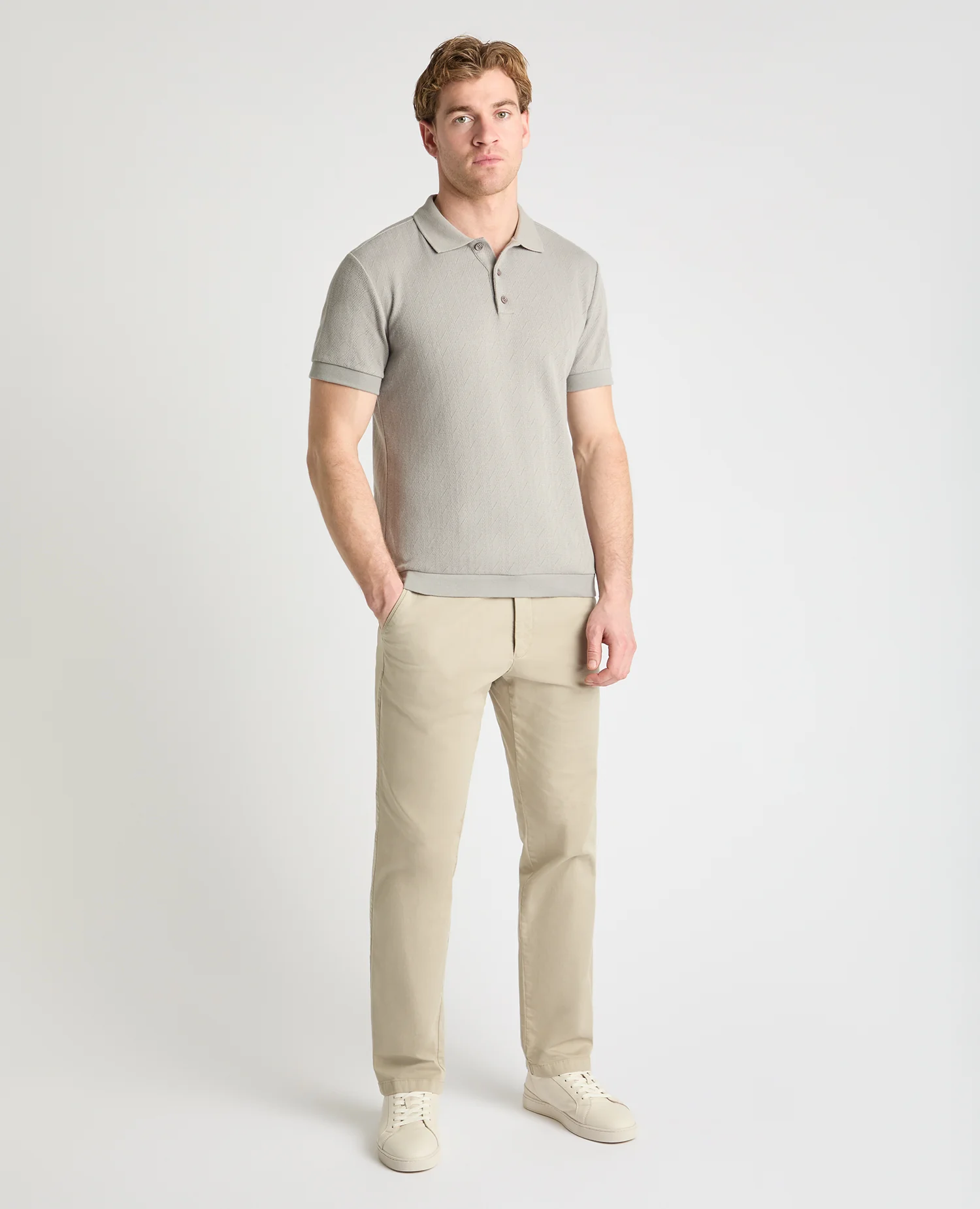 Cable Patterned Cotton Polo Shirt - Image 2