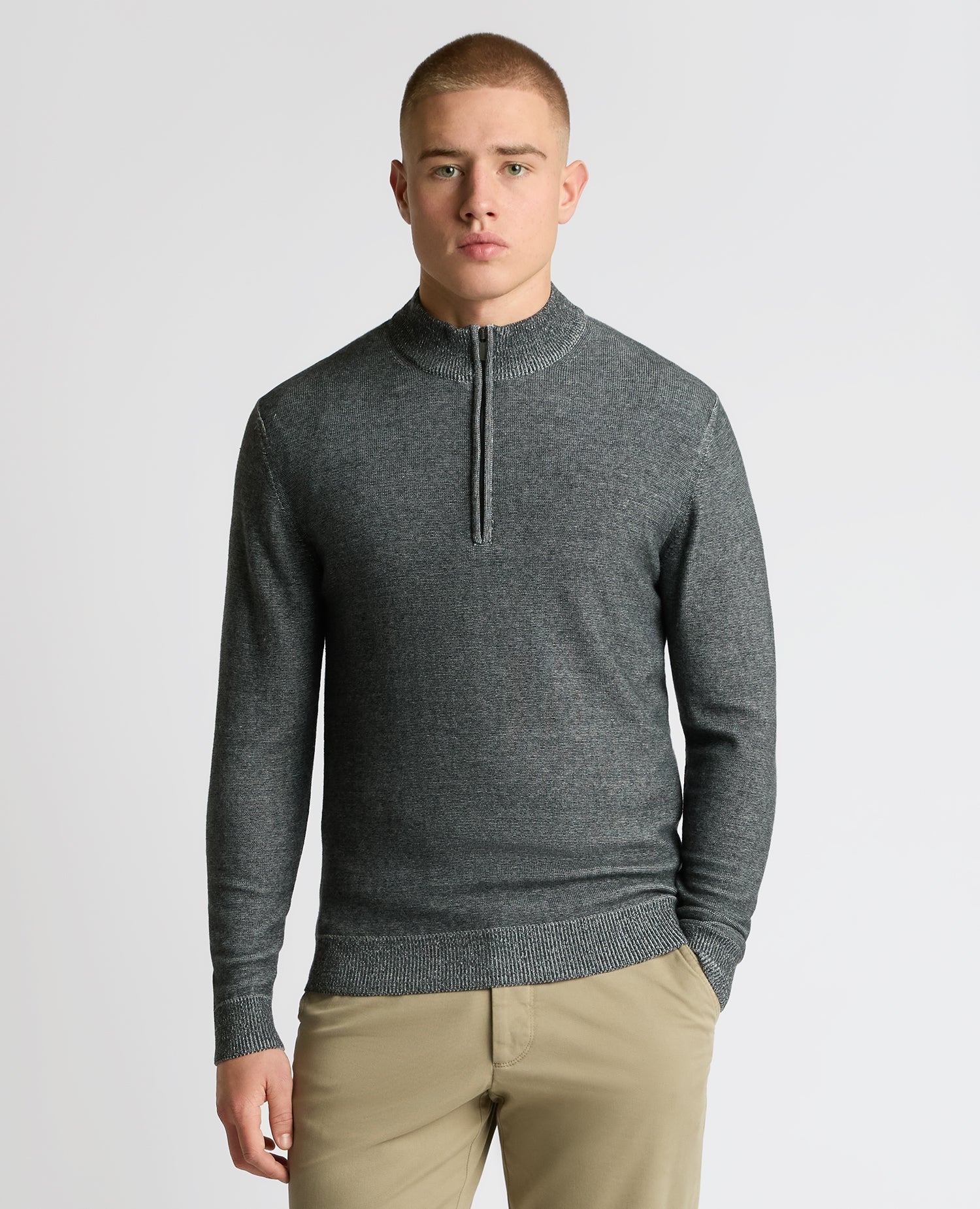 Two-Tone Half-Zip Knit Sweater