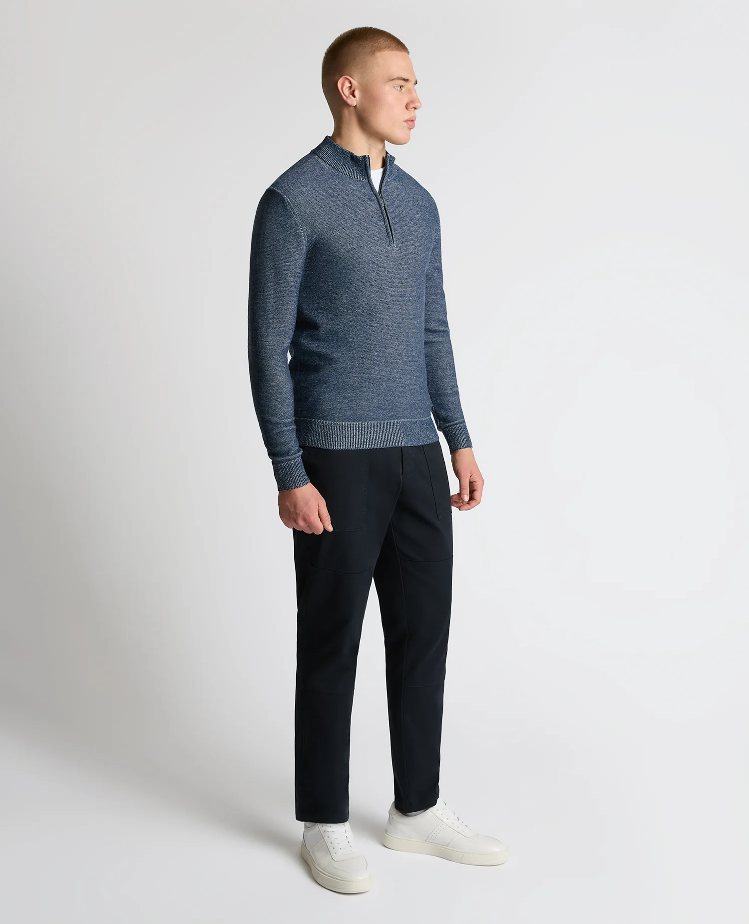 Two-Tone Half-Zip Knit Sweater - Image 4