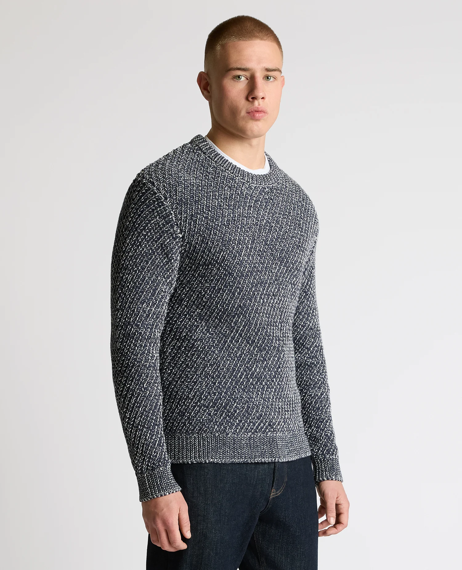 Two-Tone Cotton-Blend Knit Sweater