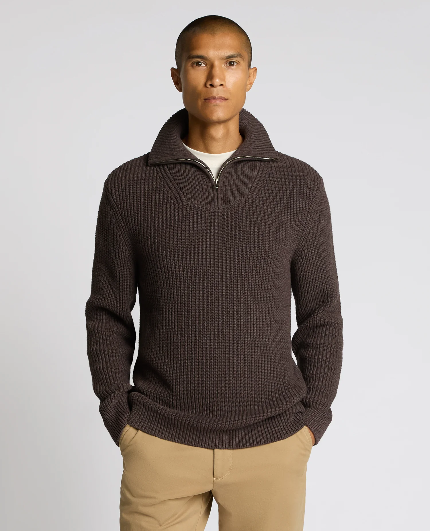 Cotton Funnel Neck Knit Sweater