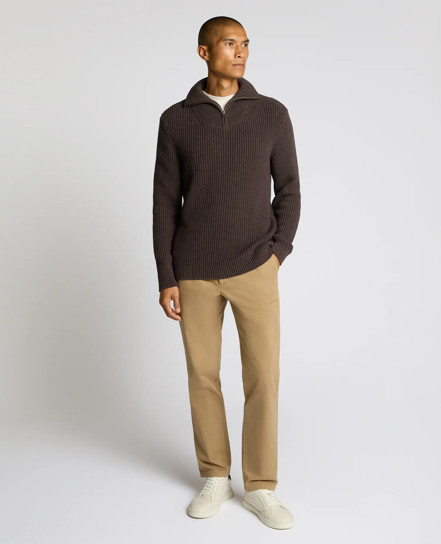 Cotton Funnel Neck Knit Sweater - Image 2