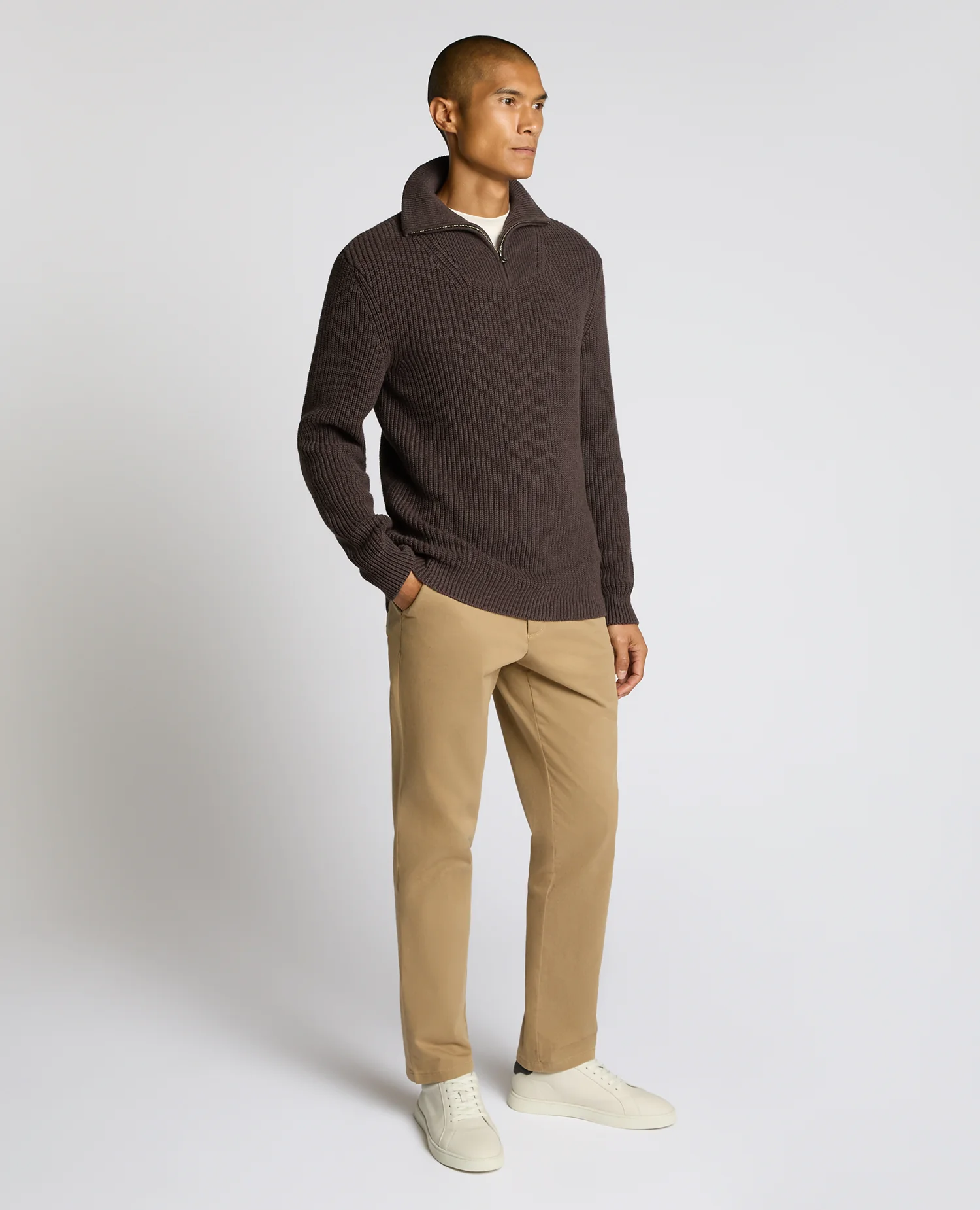 Cotton Funnel Neck Knit Sweater - Image 4