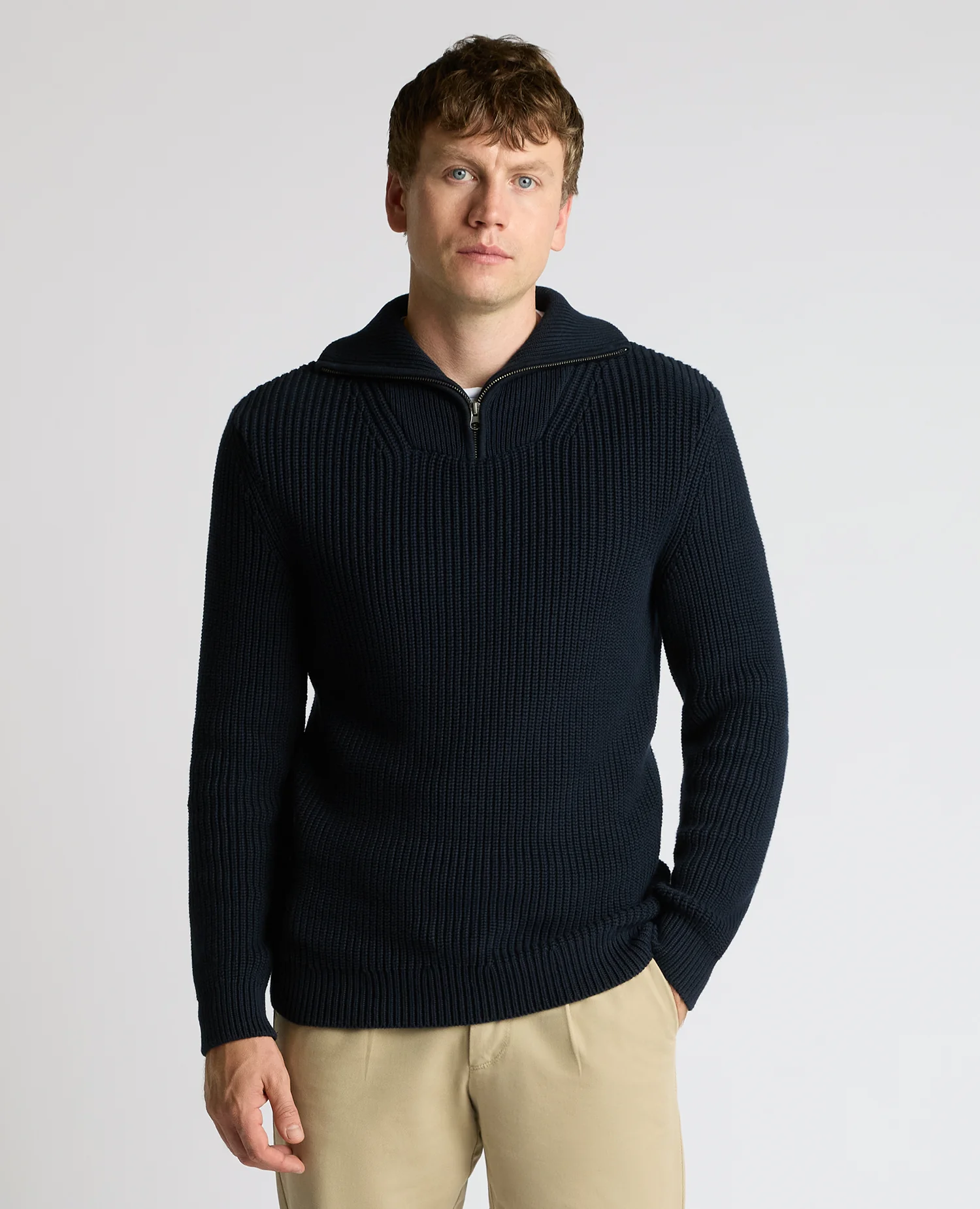 Cotton Funnel Neck Knit Sweater