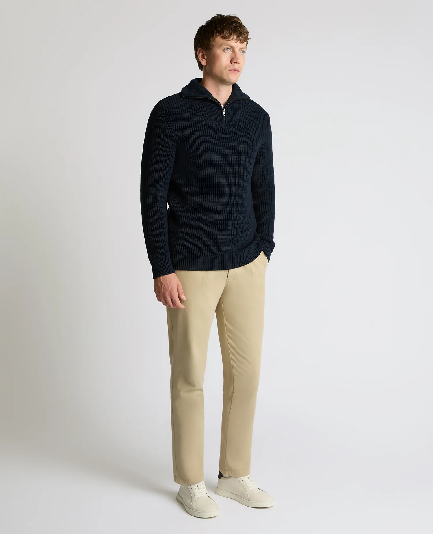 Cotton Funnel Neck Knit Sweater - Image 4