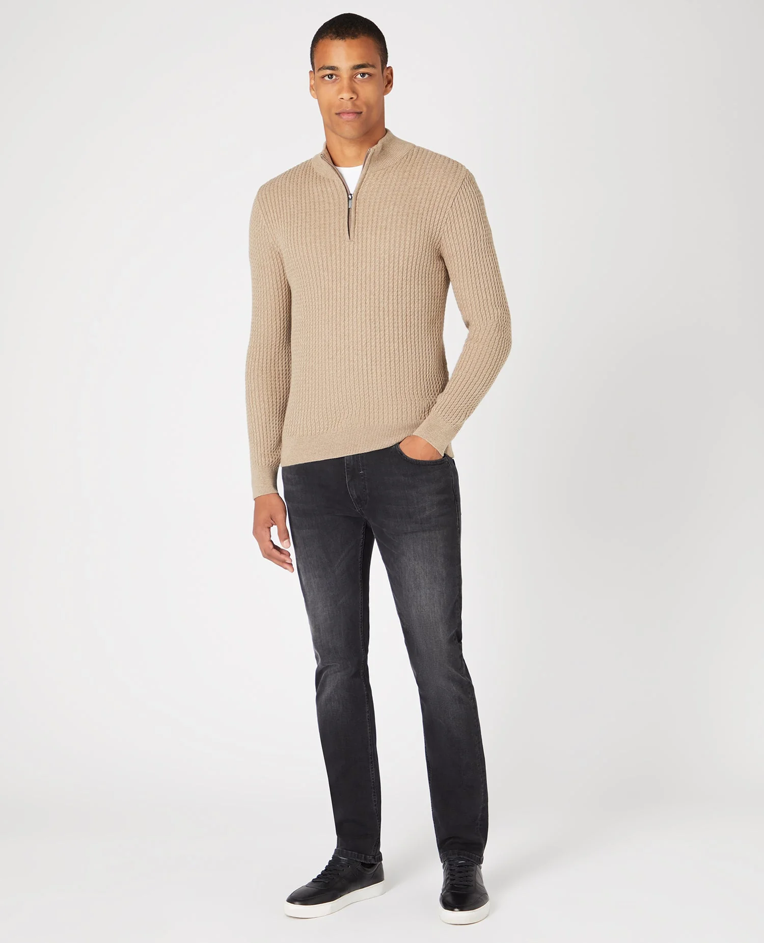 Tapered Fit Cotton Half Zip Sweater - Image 2