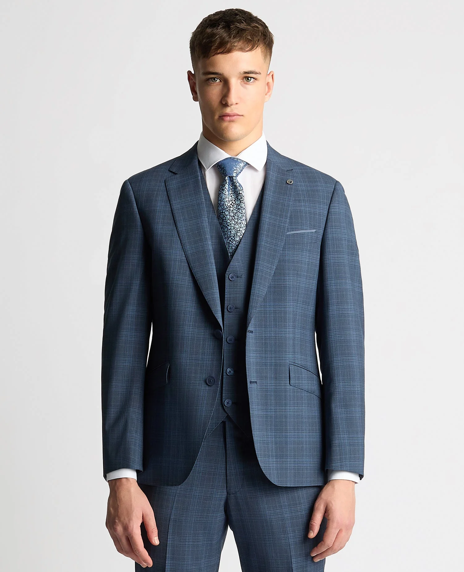 Tapered Fit Checked Wool Blend Mix and Match Suit