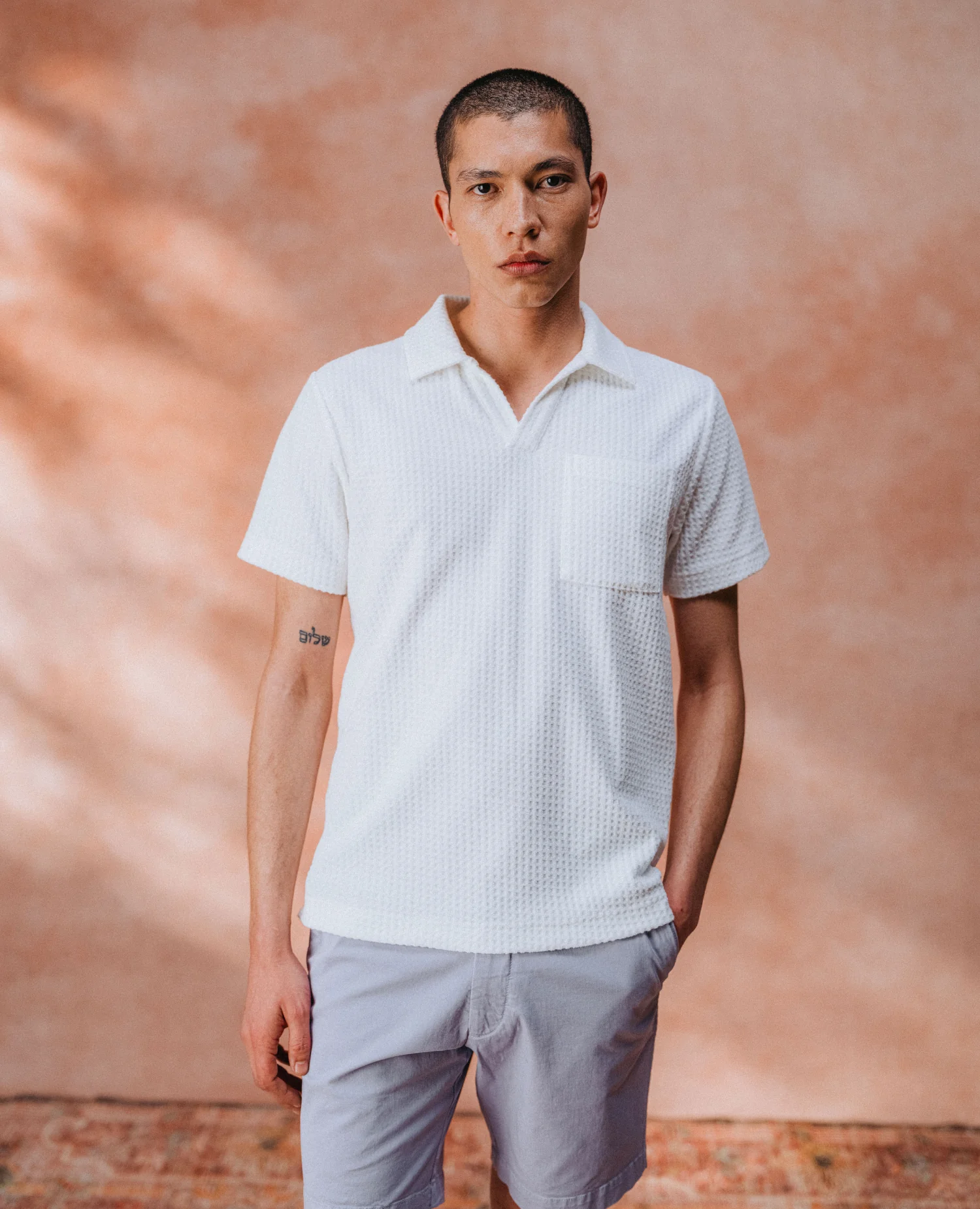 Open Collar Terry Polo Shirt - Image 2