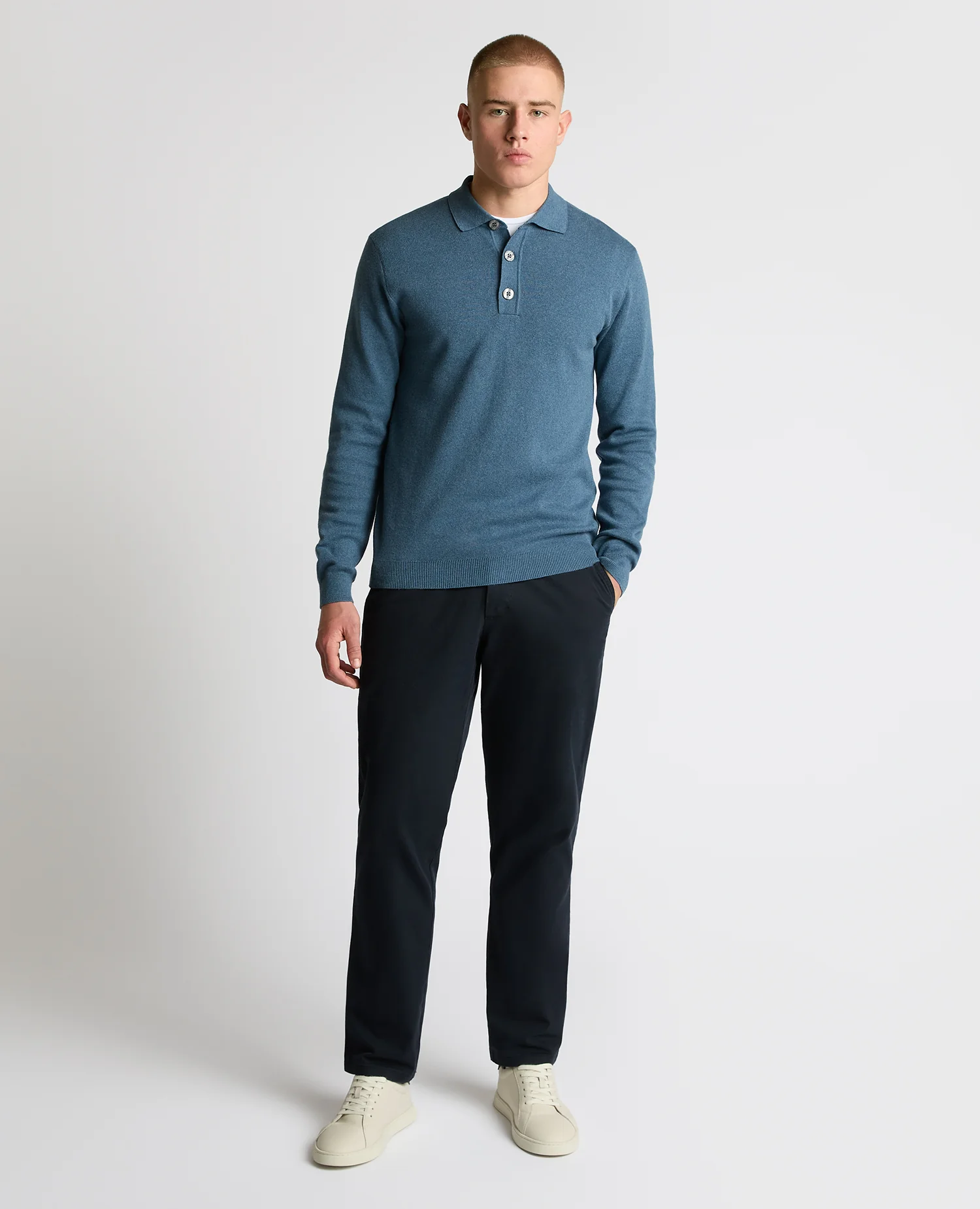 Long Sleeve Cotton Knit Polo - Image 2