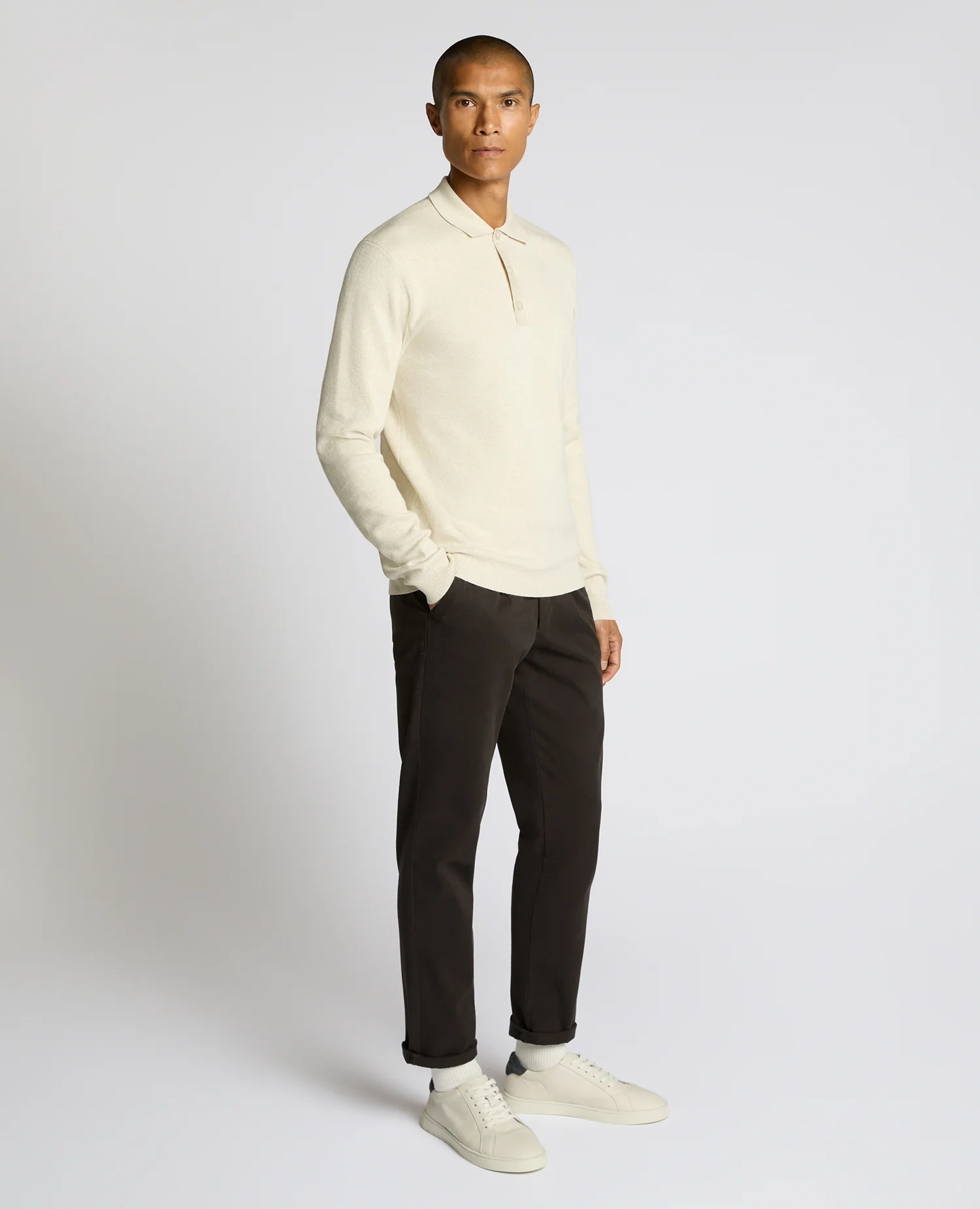Long Sleeve Cotton Knit Polo - Image 3