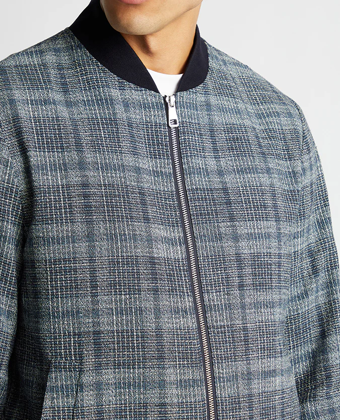 Slim fit Cotton-Blend Checked Bomber Jacket - Image 5