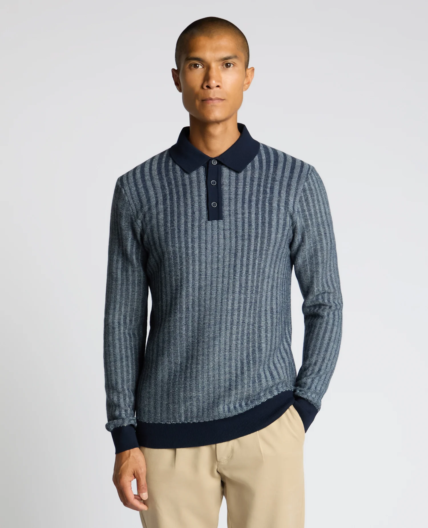Plaited Stripe Wool-Blend Knit Polo