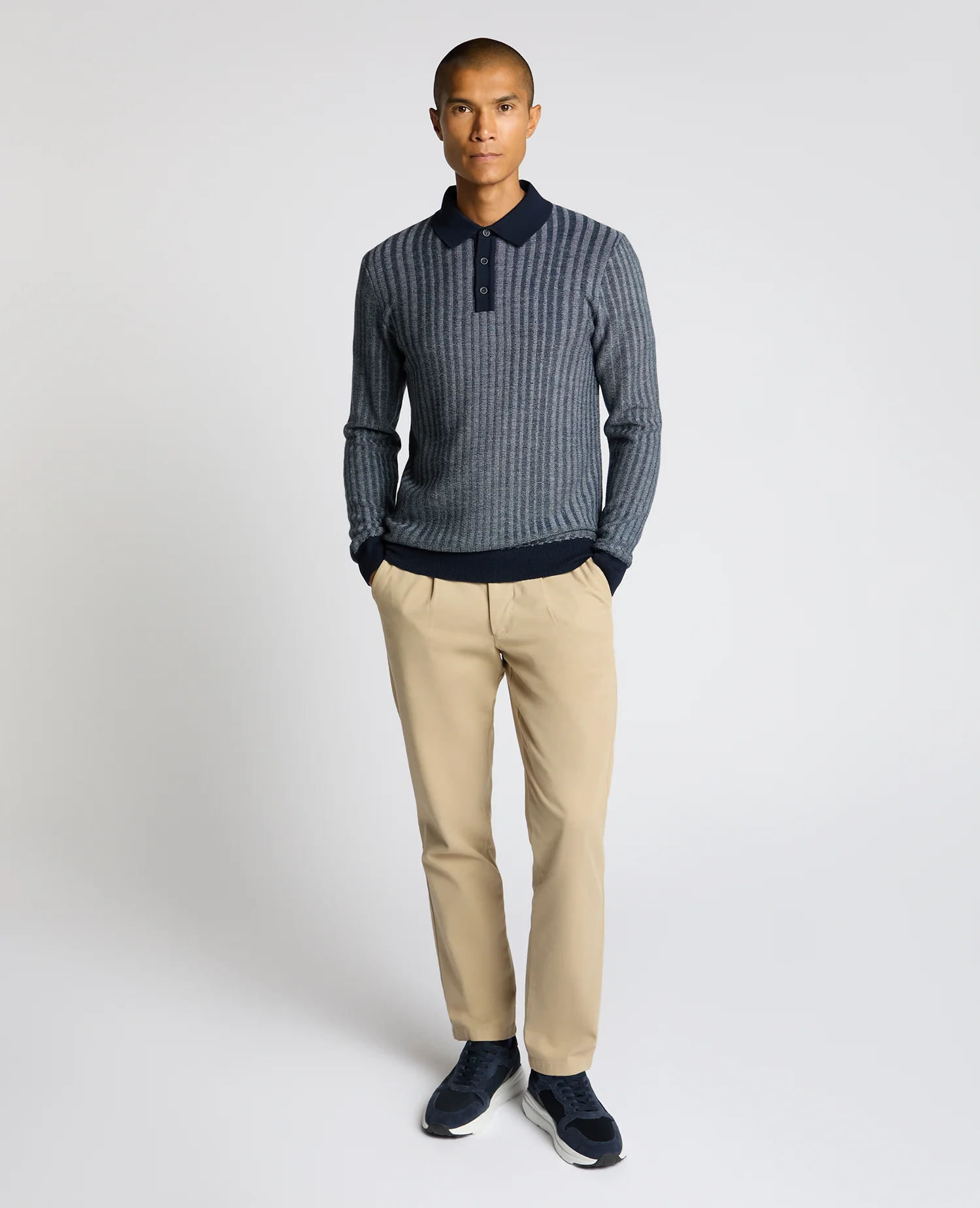 Plaited Stripe Wool-Blend Knit Polo - Image 2