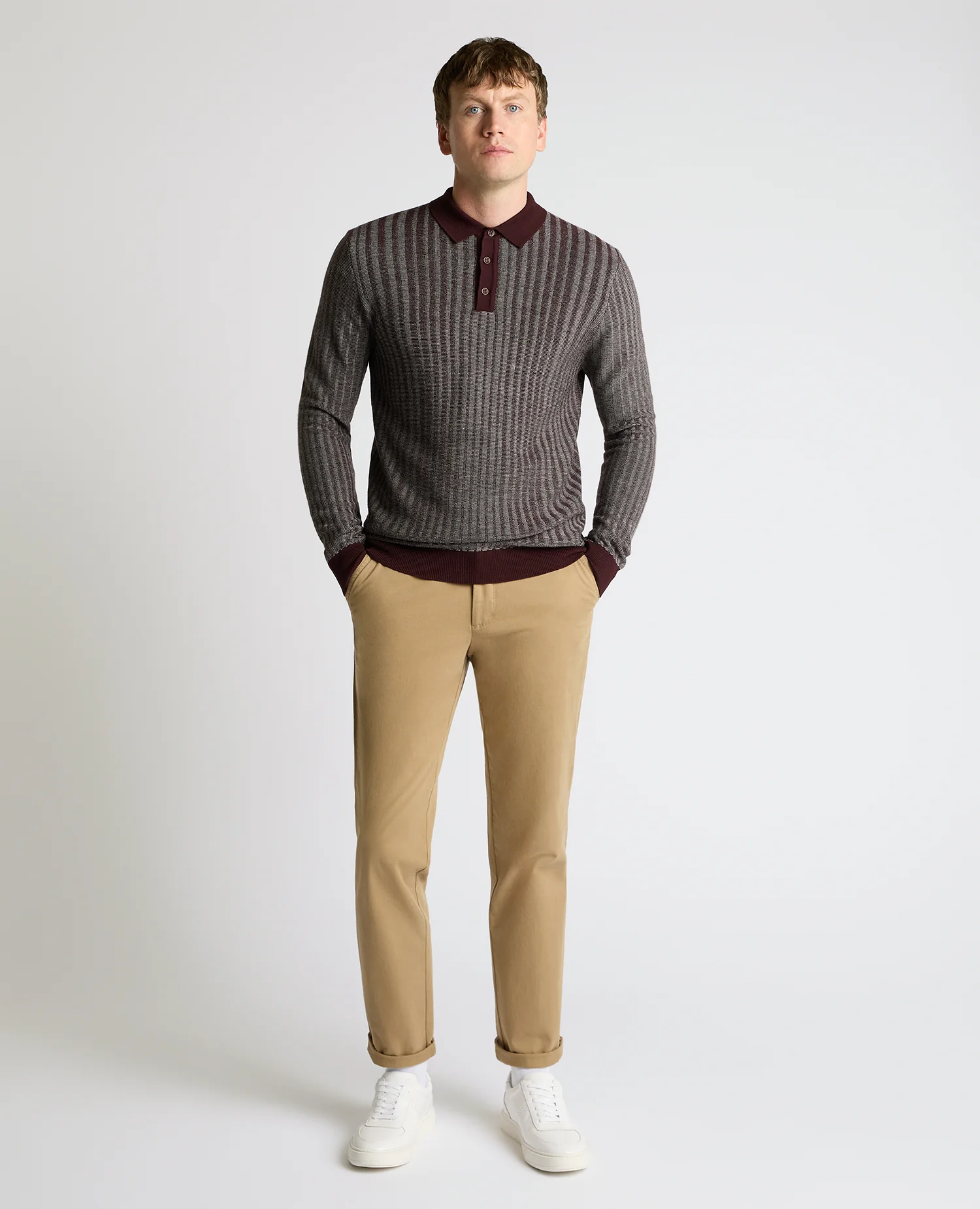Plaited Stripe Wool-Blend Knit Polo - Image 2