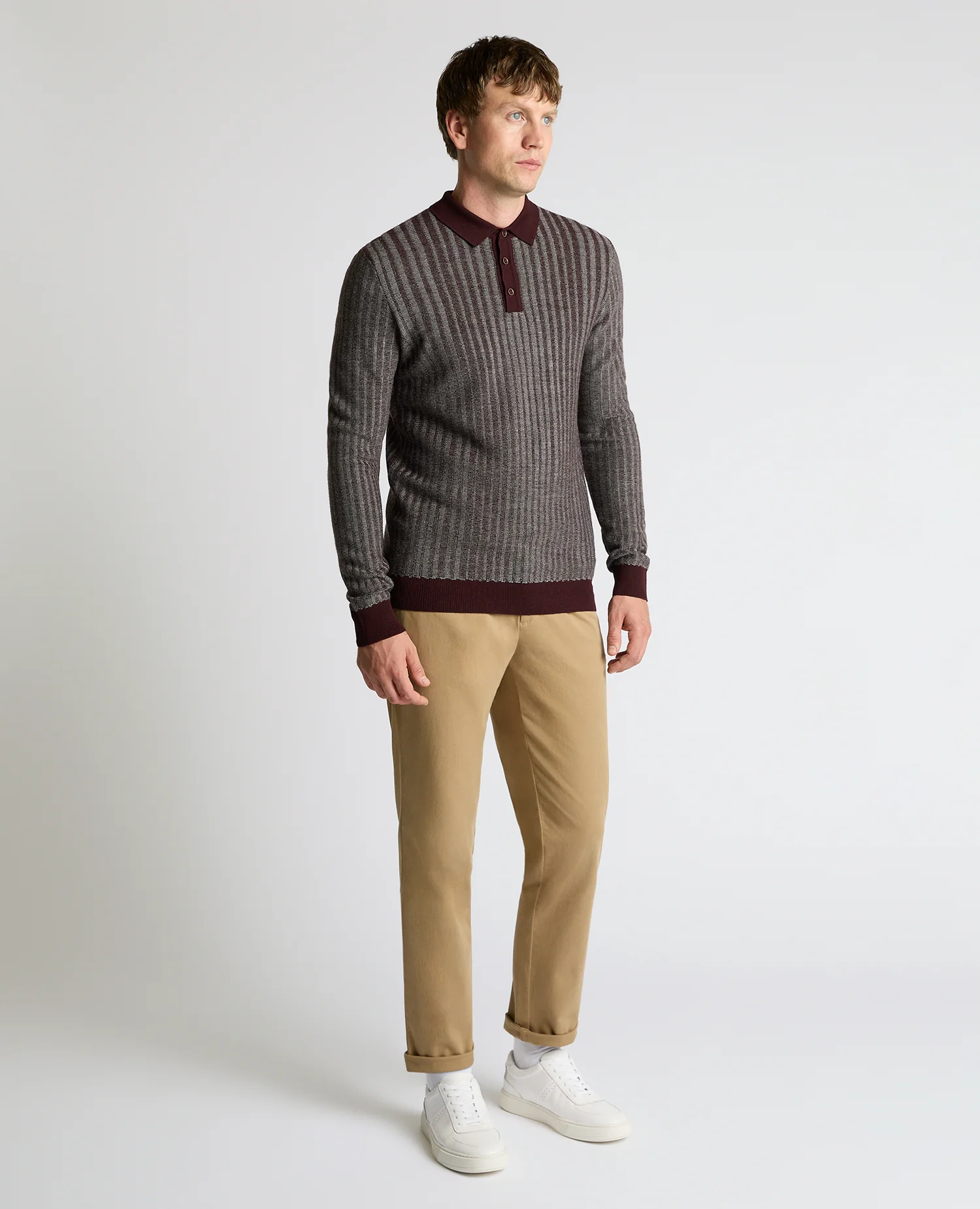 Plaited Stripe Wool-Blend Knit Polo - Image 4