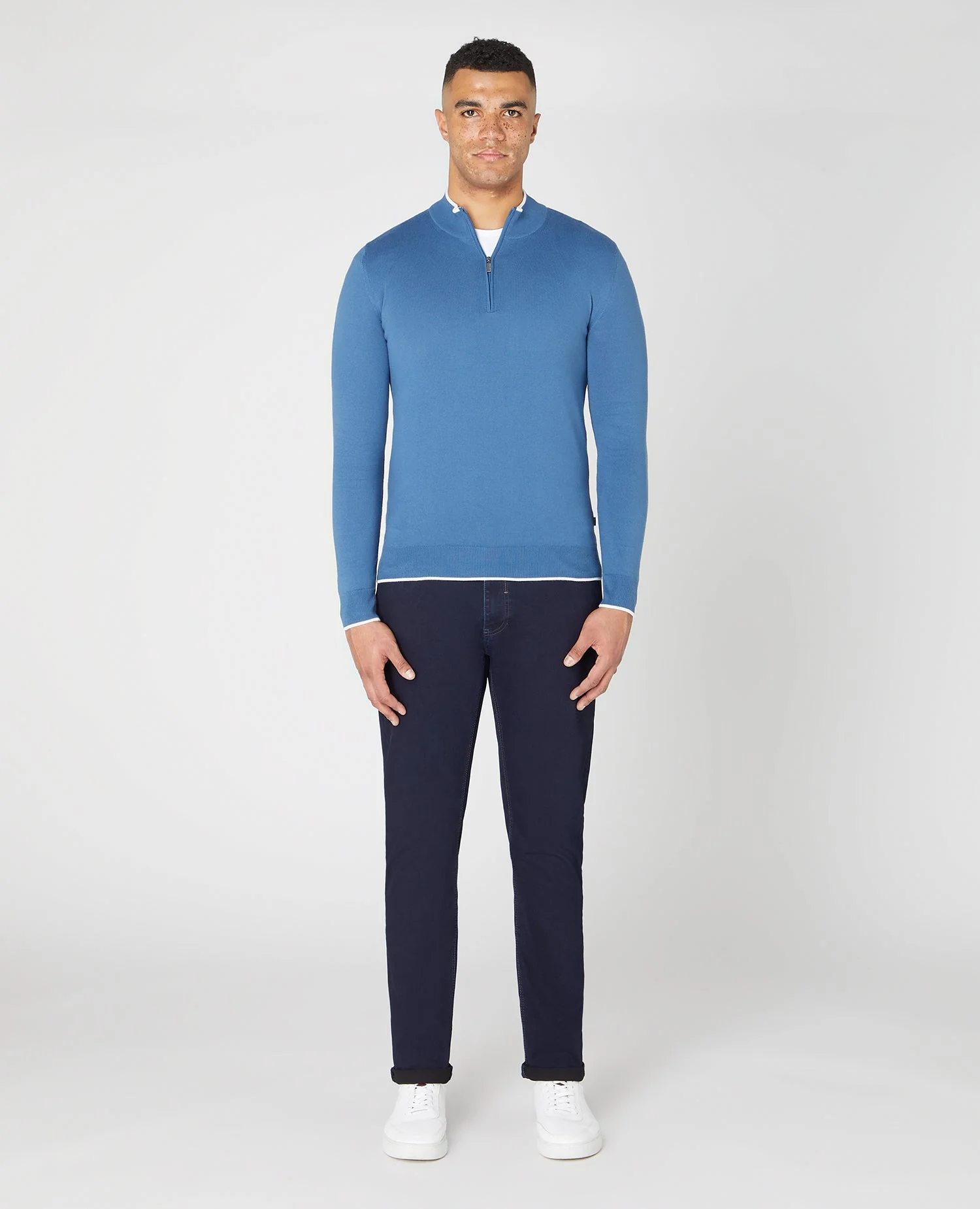 Slim Fit Knitted Cotton Half Zip Sweater - Image 2