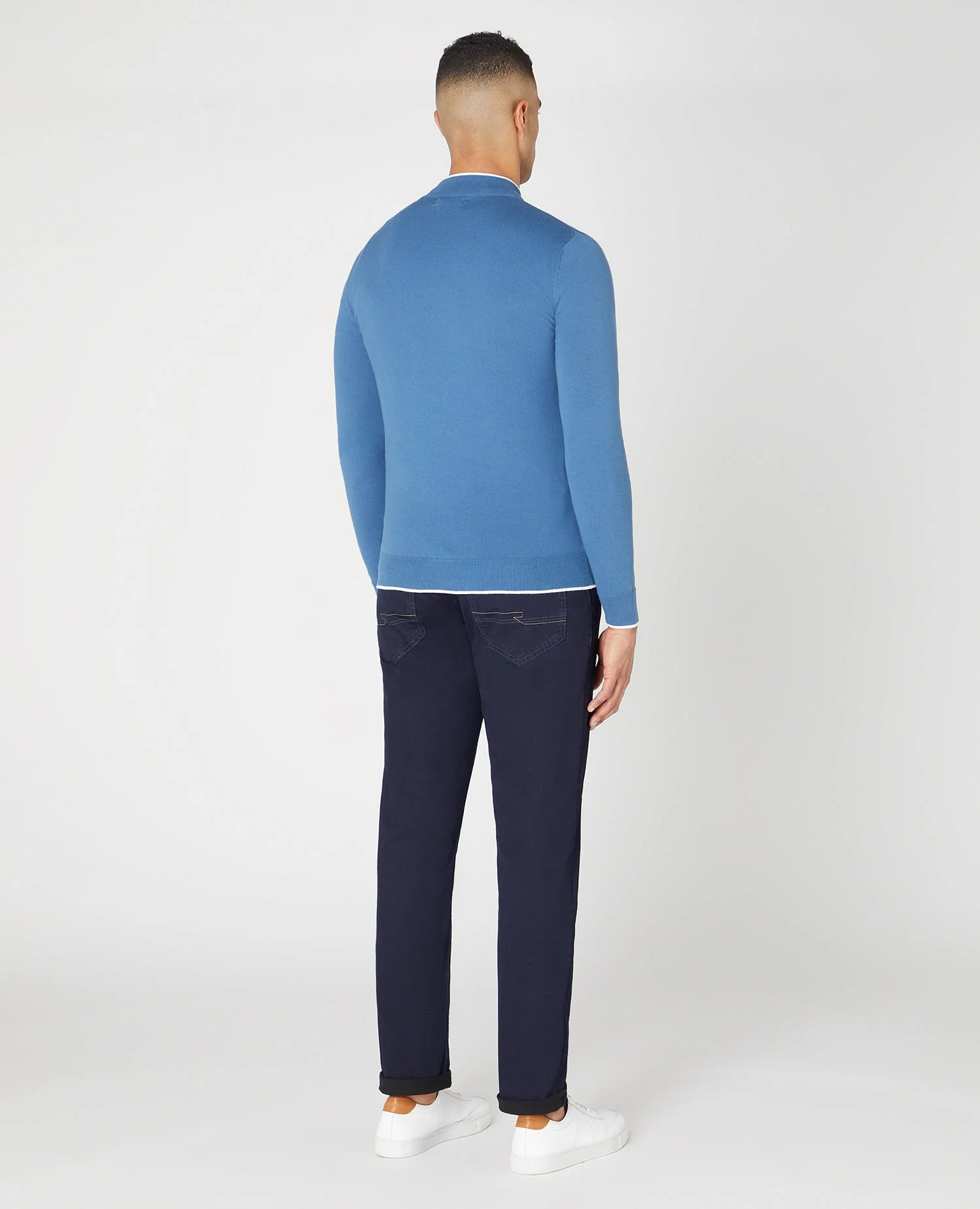 Slim Fit Knitted Cotton Half Zip Sweater - Image 3