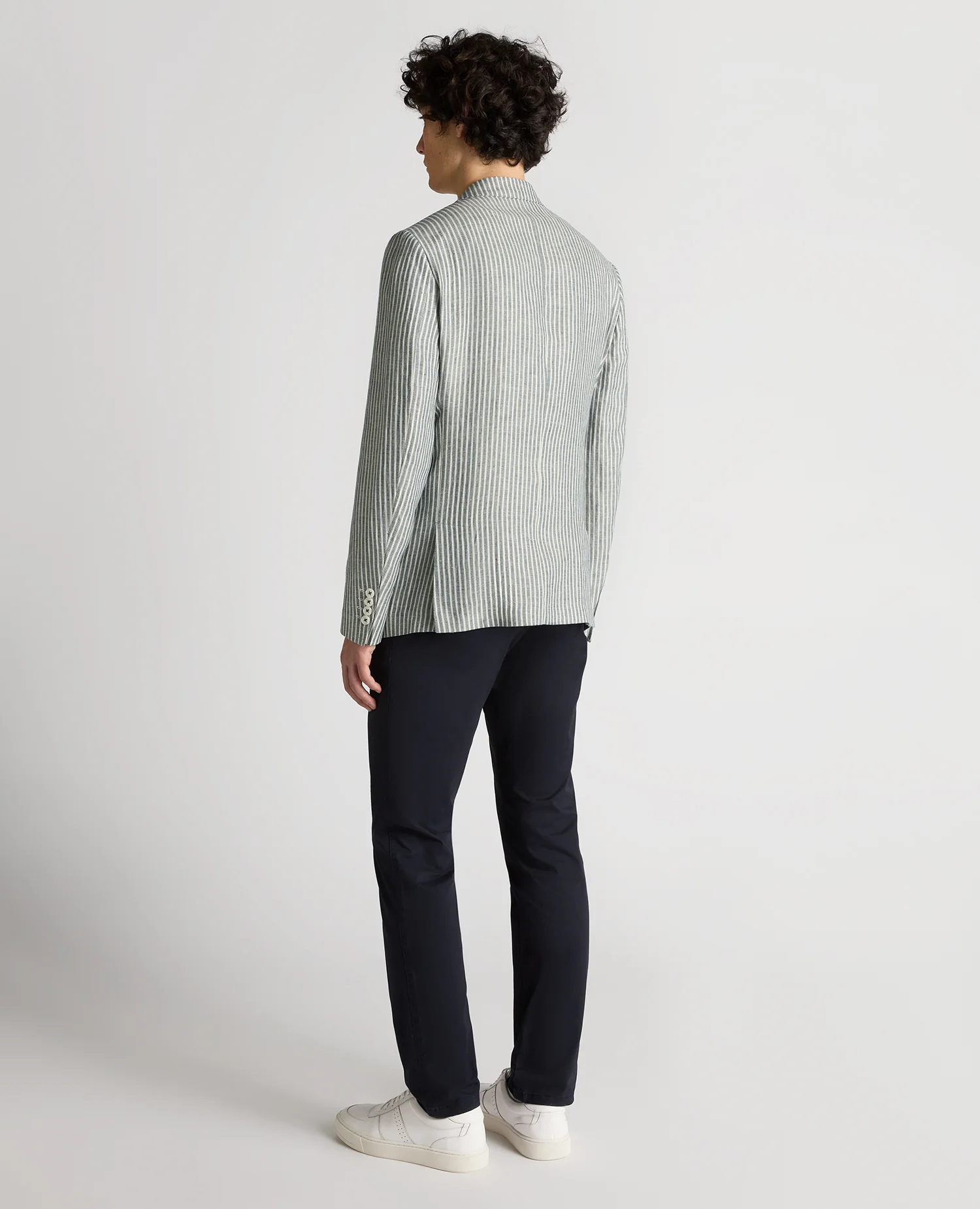 Slim Fit Linen-Blend Double-Breasted Pinstripe Jacket - Image 3