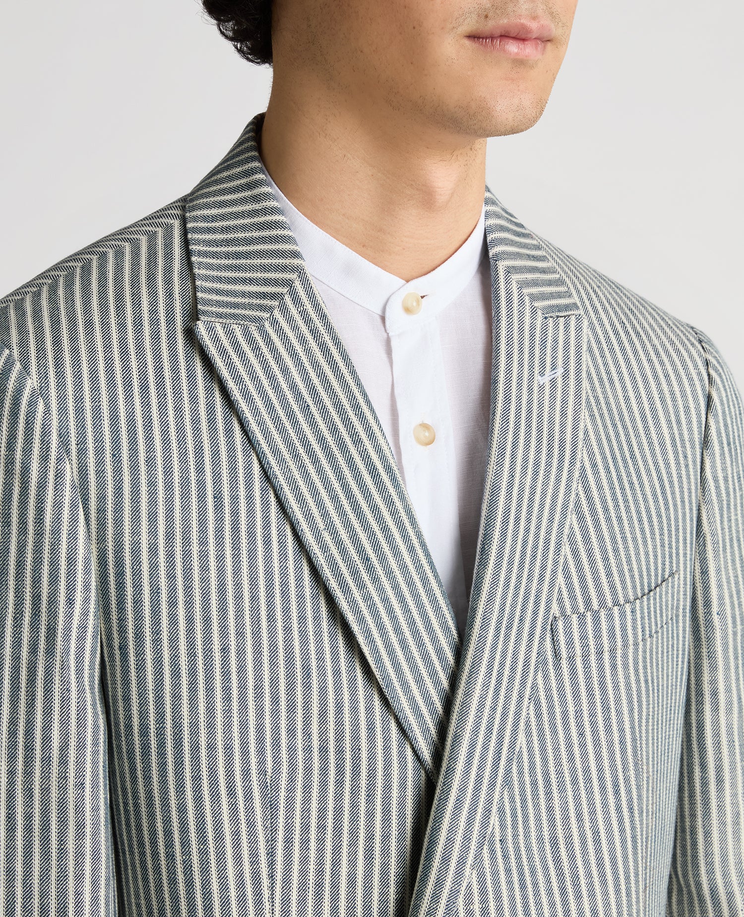 Slim Fit Linen-Blend Double-Breasted Pinstripe Jacket - Image 5