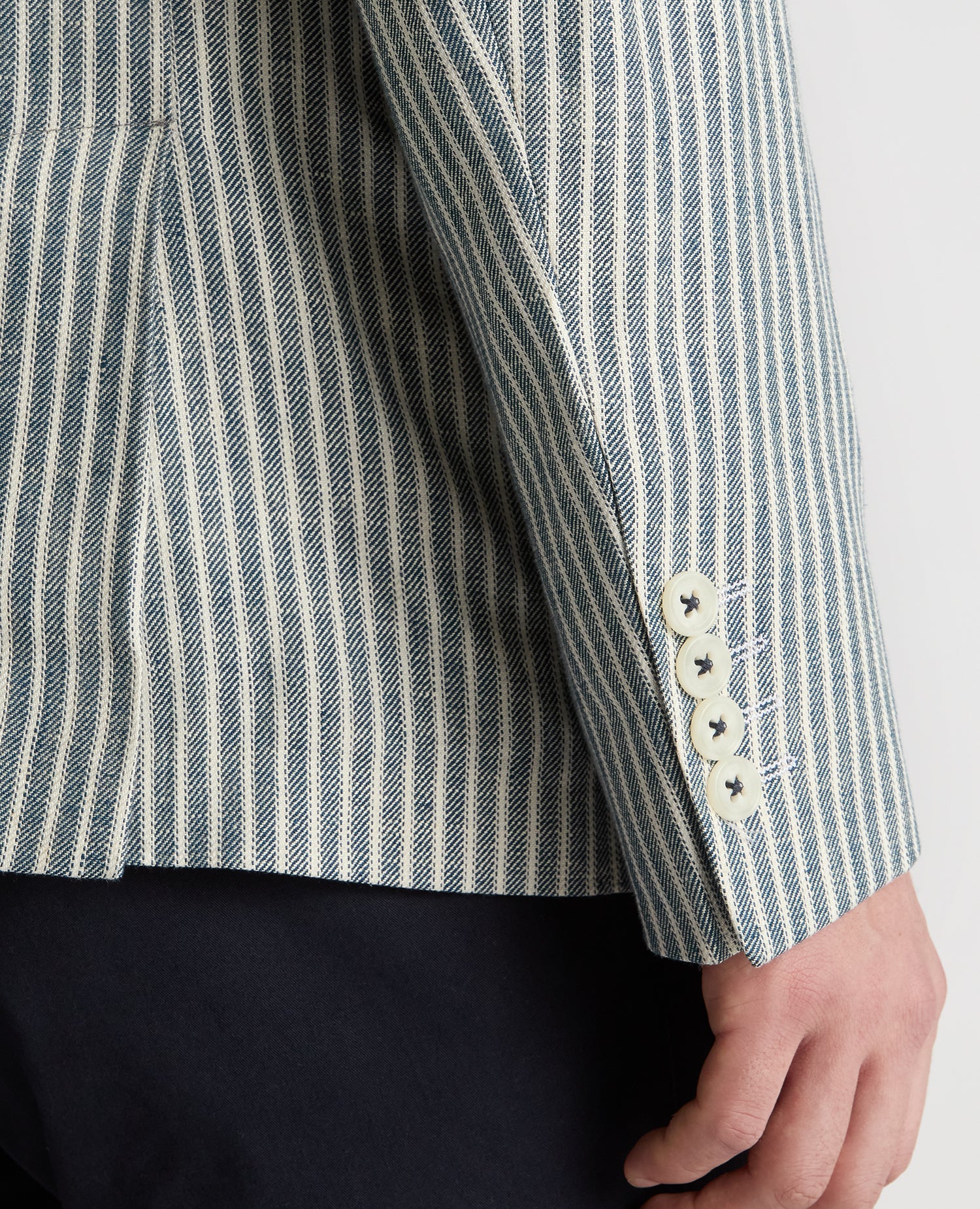 Slim Fit Linen-Blend Double-Breasted Pinstripe Jacket - Image 6