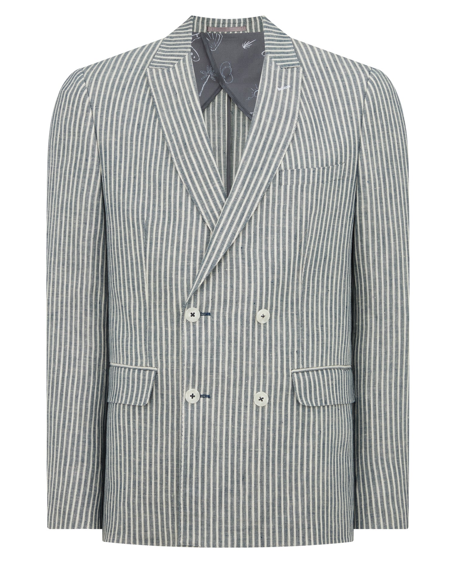 Slim Fit Linen-Blend Double-Breasted Pinstripe Jacket - Image 7