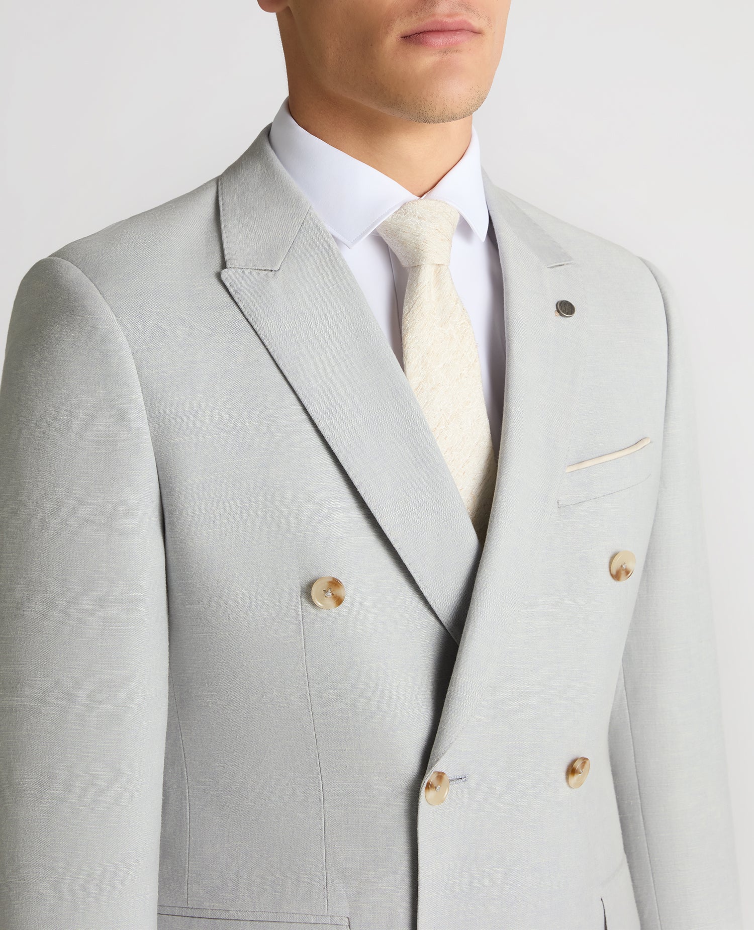 Slim Fit Linen-Blend Double Breasted Suit - Image 4