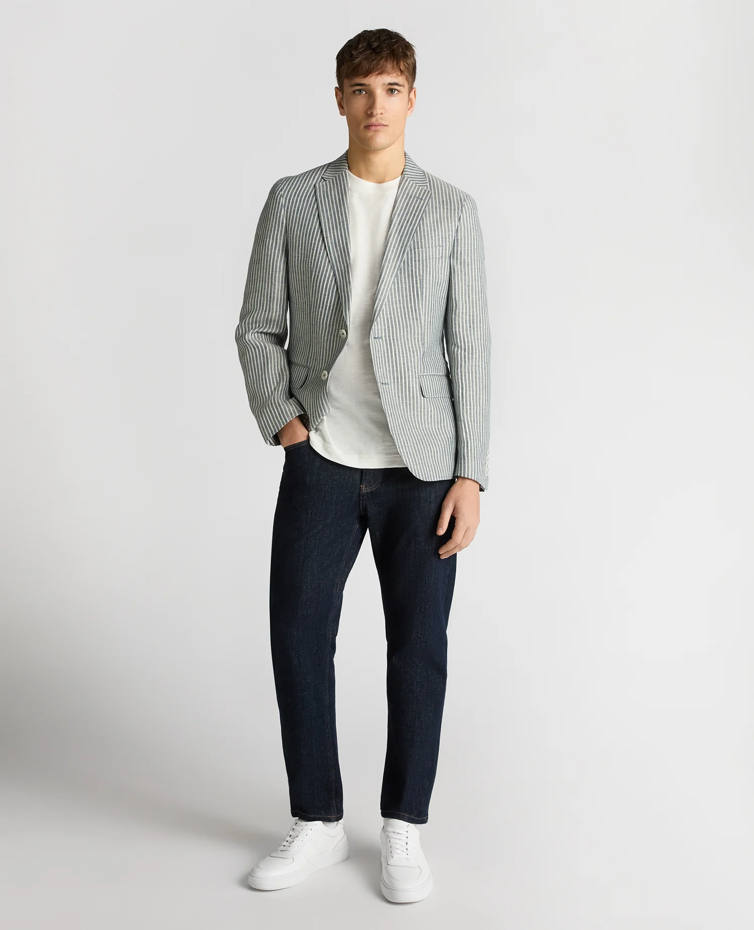 Slim Fit Linen-Blend Pinstripe Jacket - Image 2