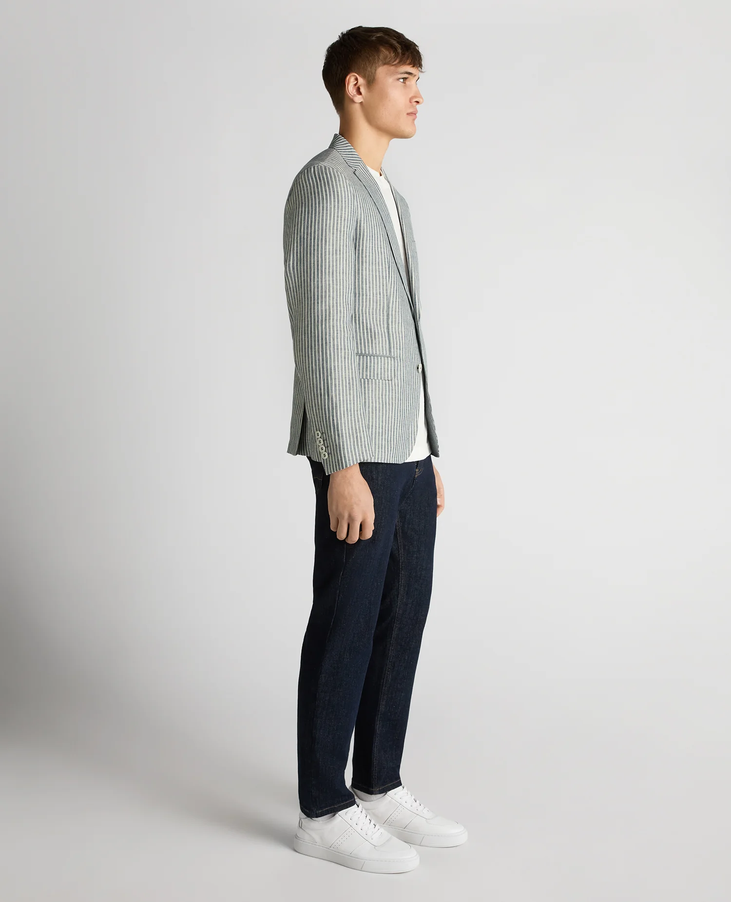 Slim Fit Linen-Blend Pinstripe Jacket - Image 4