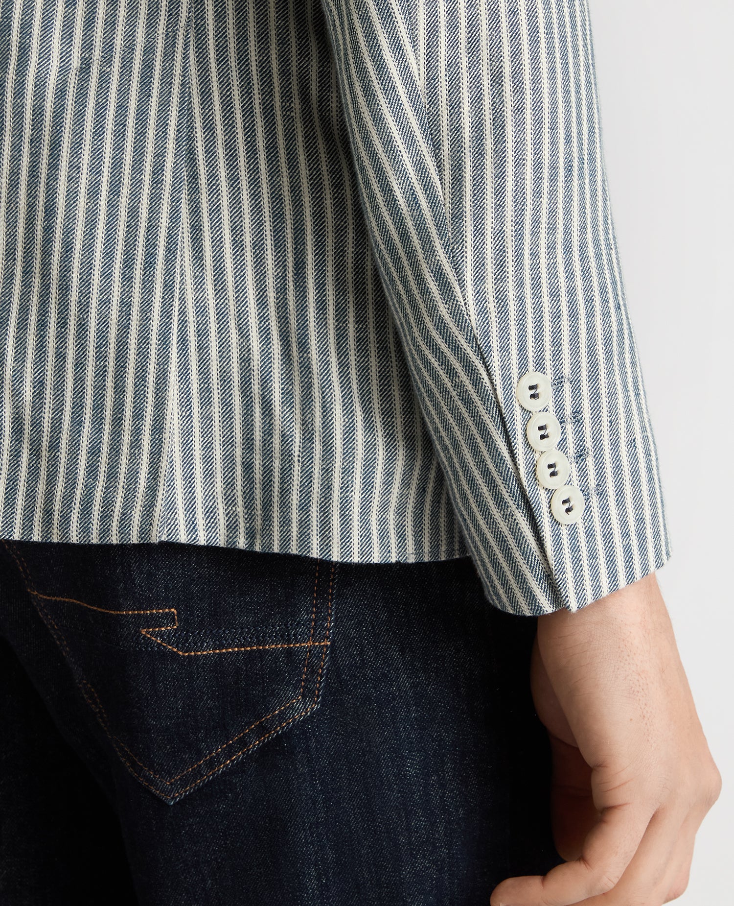 Slim Fit Linen-Blend Pinstripe Jacket - Image 6