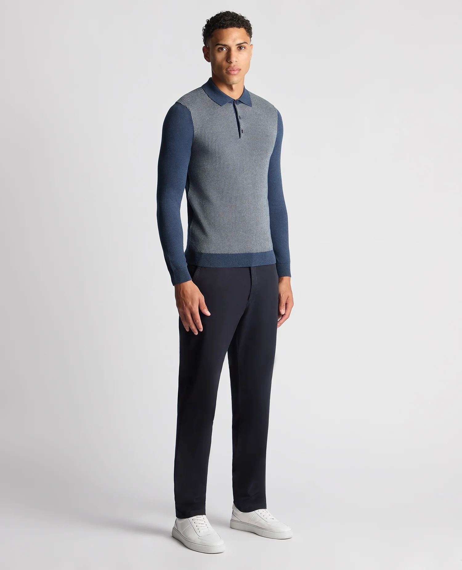 Slim Fit Merino Cotton Jacquard Knitted Polo - Image 2
