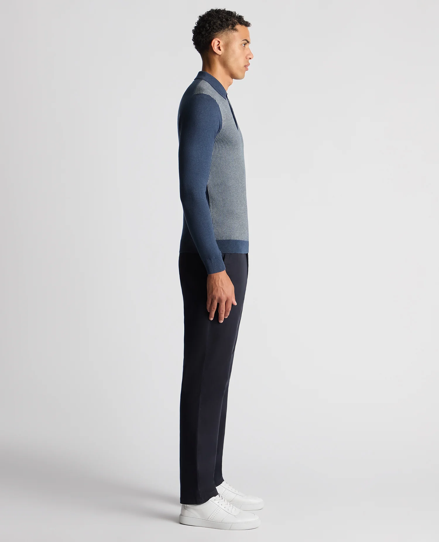 Slim Fit Merino Cotton Jacquard Knitted Polo - Image 4
