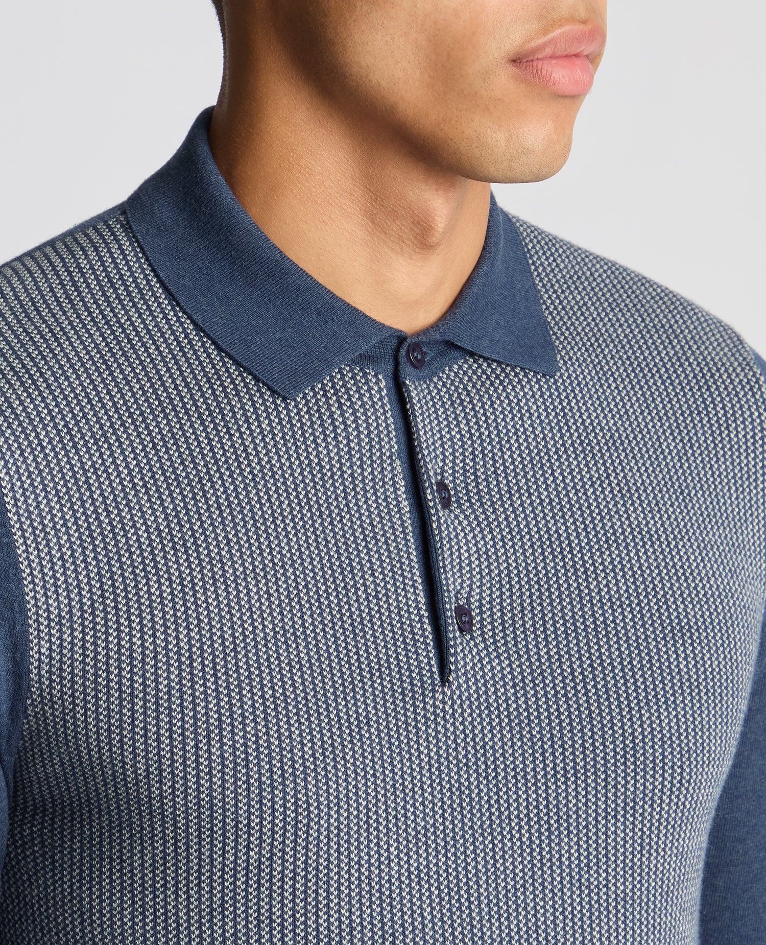 Slim Fit Merino Cotton Jacquard Knitted Polo - Image 5