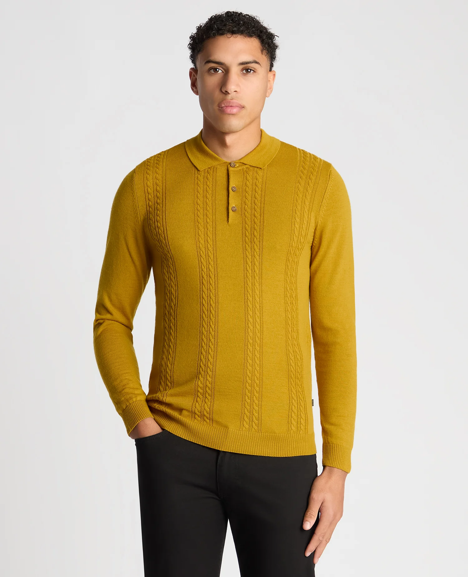 Slim Fit Merino Wool-Blend Long Sleeve Knitted Polo