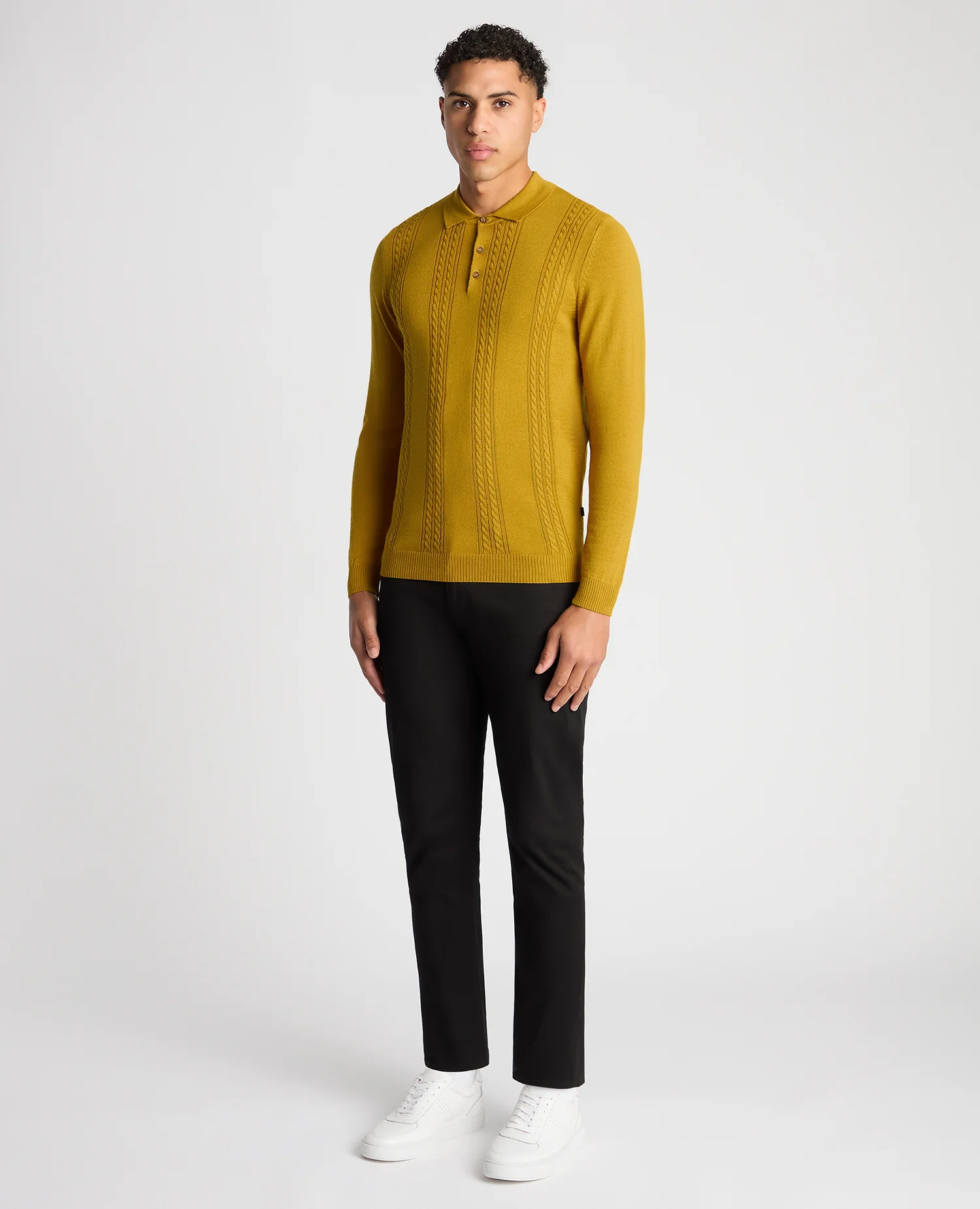Slim Fit Merino Wool-Blend Long Sleeve Knitted Polo - Image 2