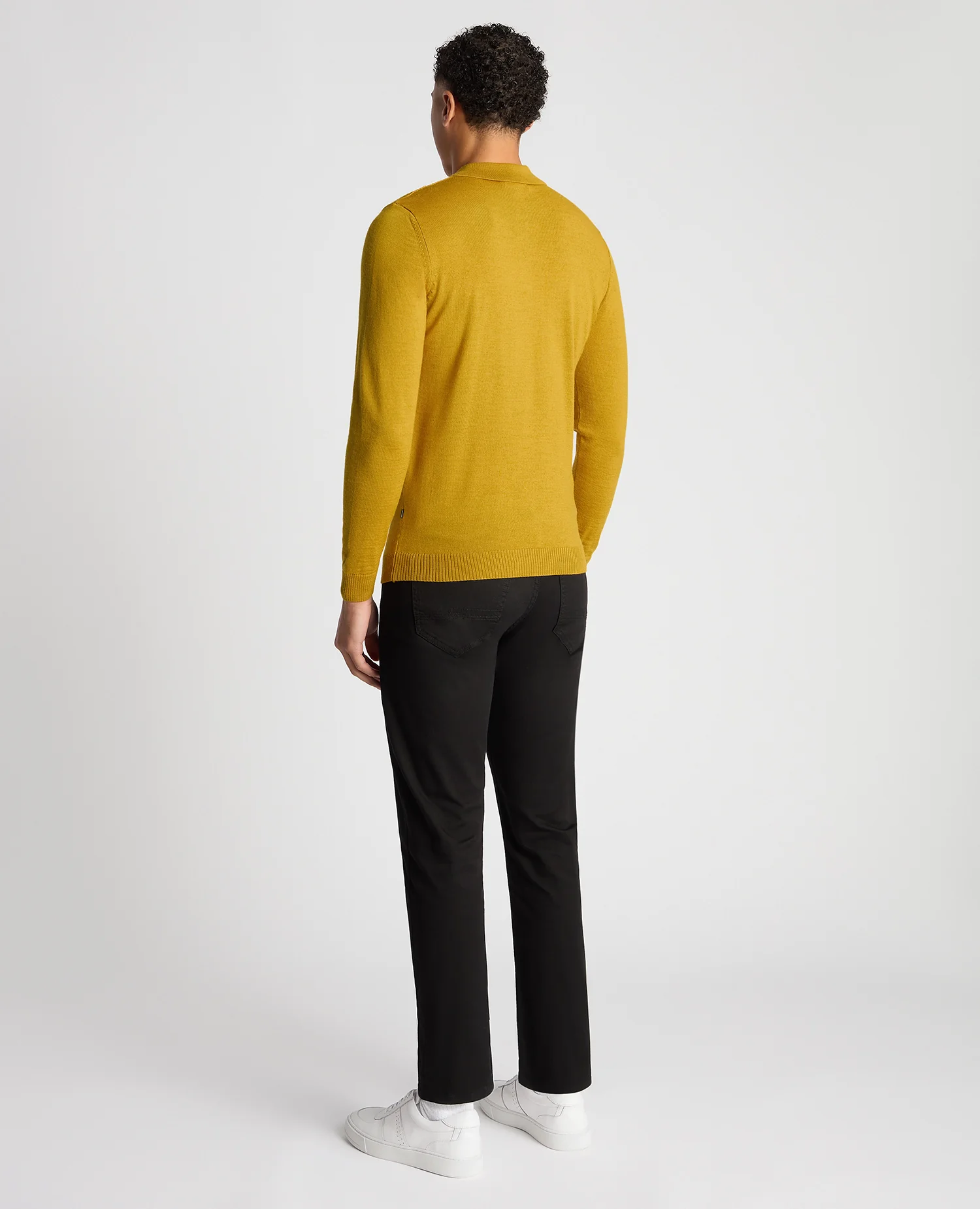 Slim Fit Merino Wool-Blend Long Sleeve Knitted Polo - Image 3