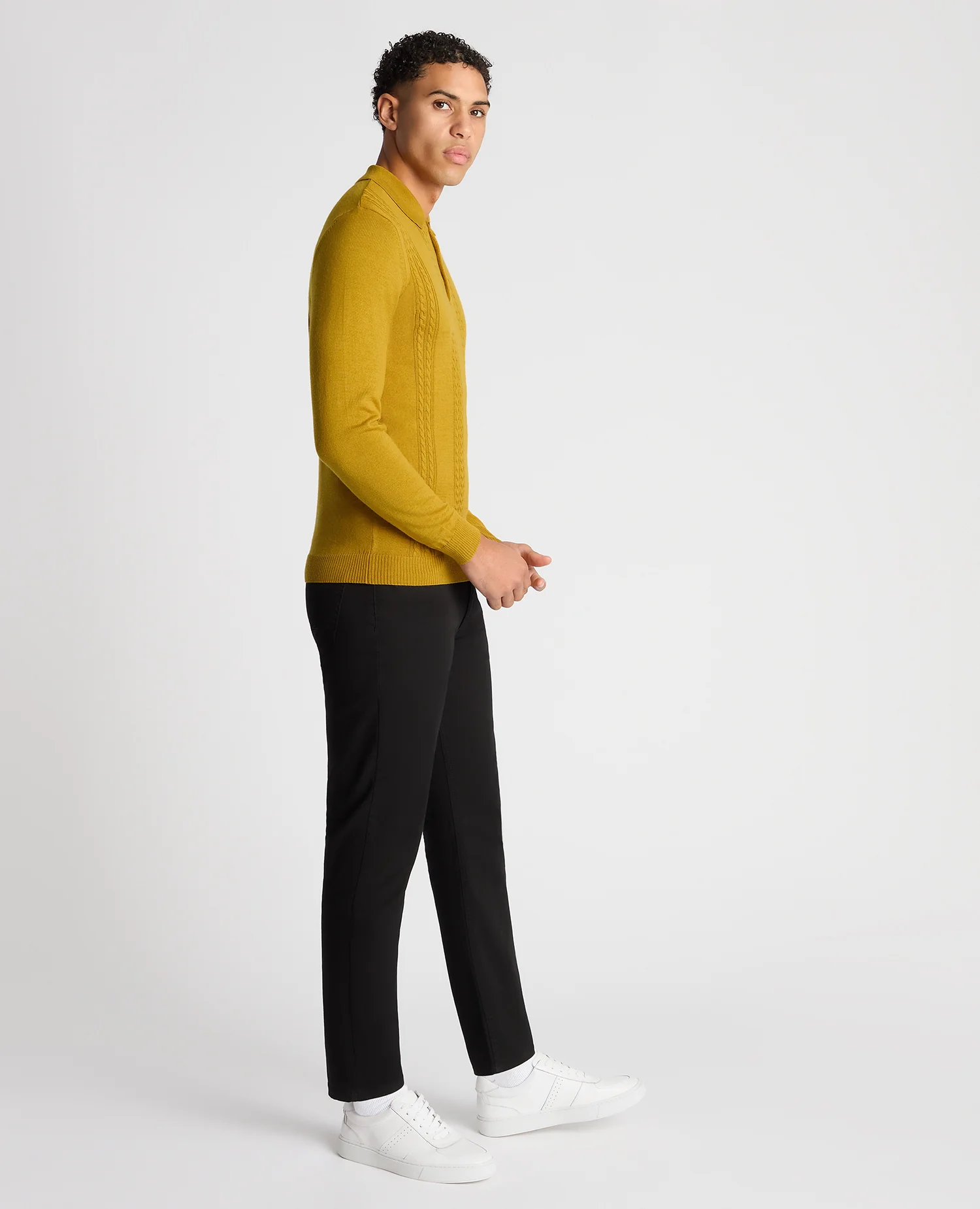 Slim Fit Merino Wool-Blend Long Sleeve Knitted Polo - Image 4