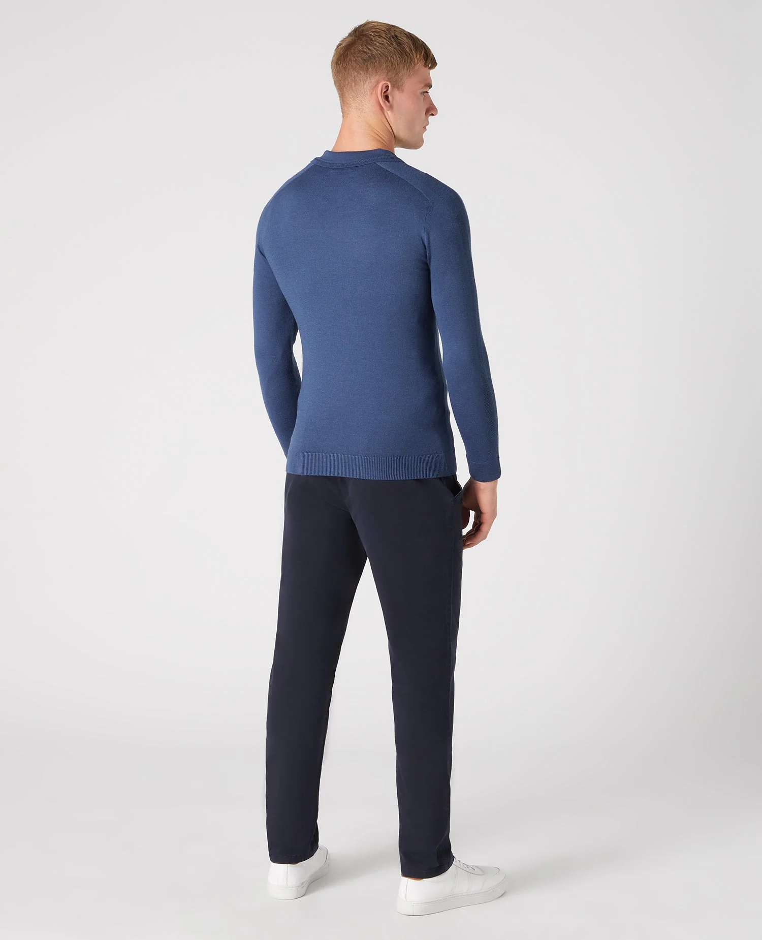 Slim Fit Merino Wool-Blend Long Sleeve Knitted Polo - Image 3