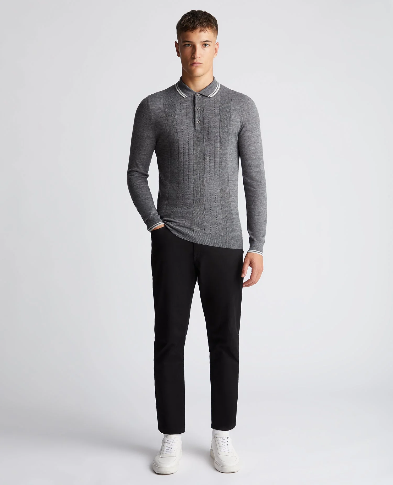 Slim Fit Merino Wool Knitted Polo - Image 3