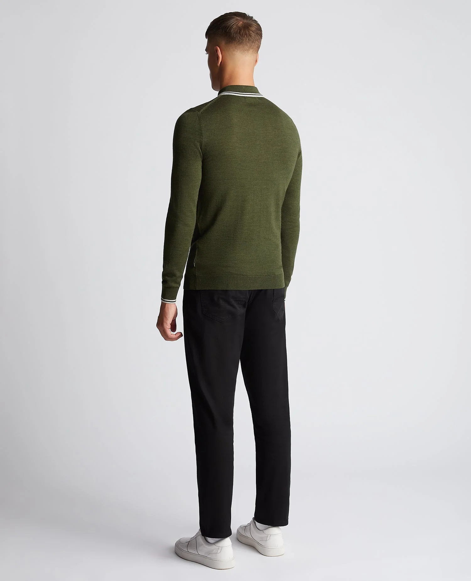 Slim Fit Merino Wool-Blend Long Sleeve Knitted Polo - Image 4