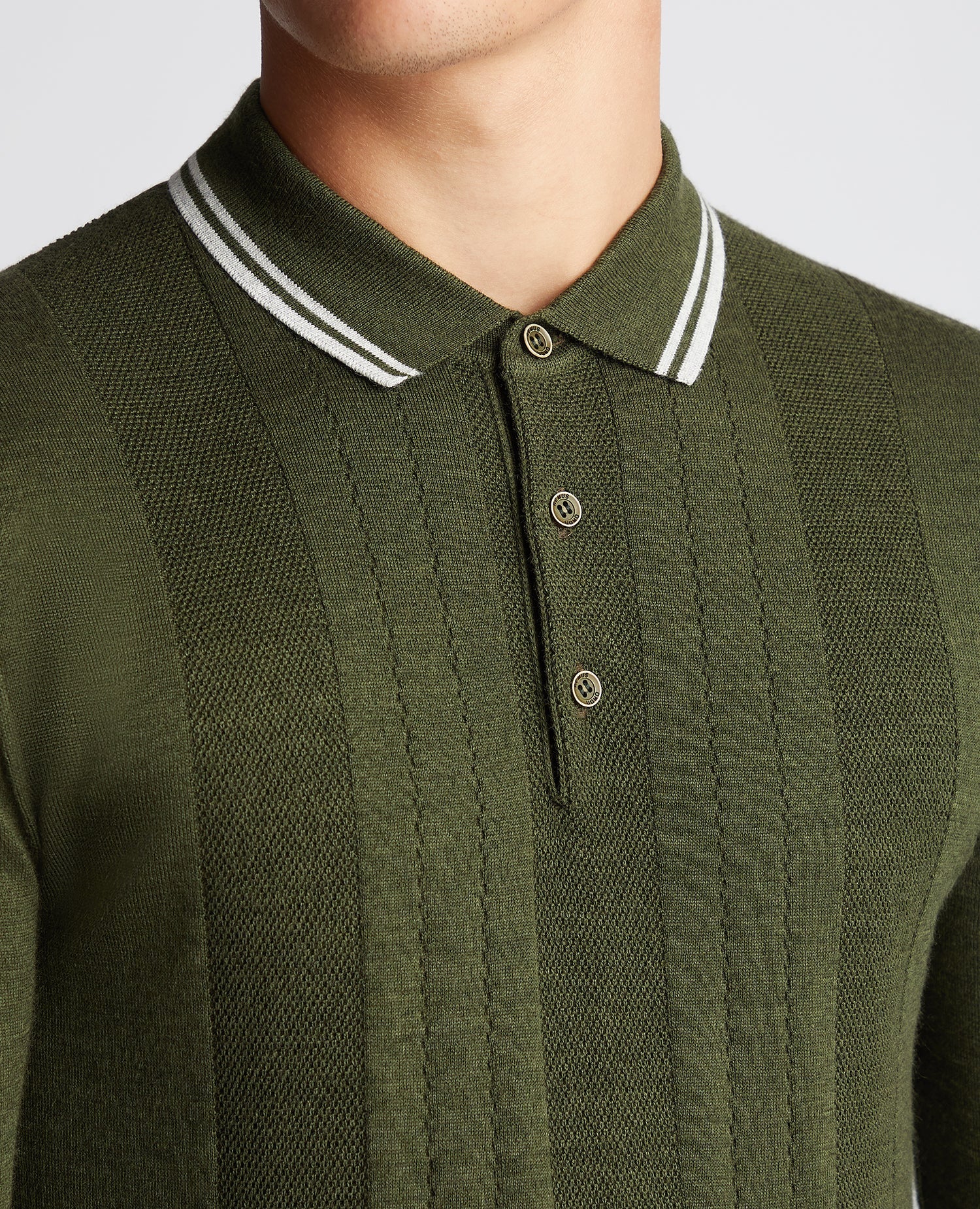 Slim Fit Merino Wool-Blend Long Sleeve Knitted Polo - Image 5