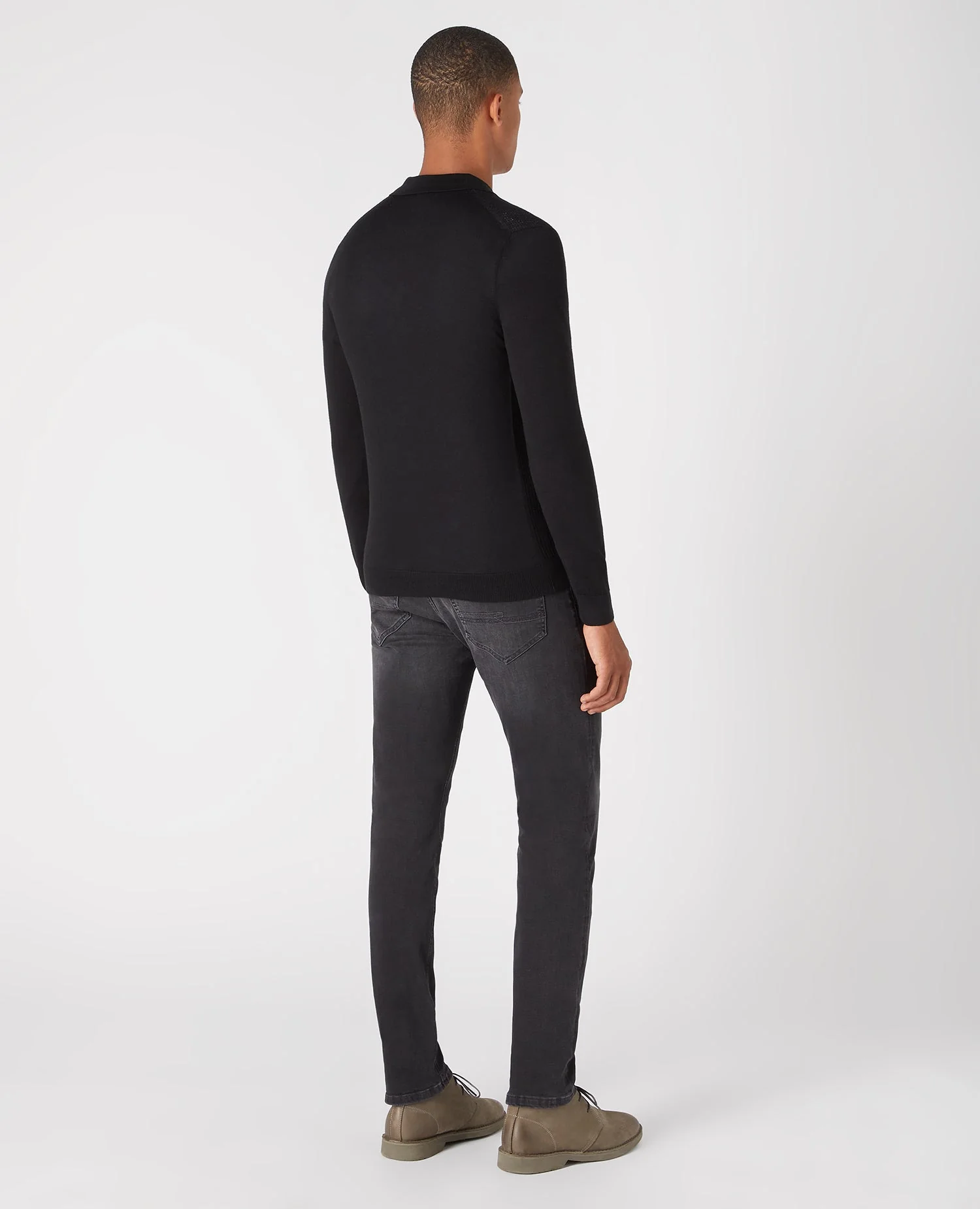 Slim Fit Merino Wool-Blend Long Sleeve Knitted Polo - Image 3