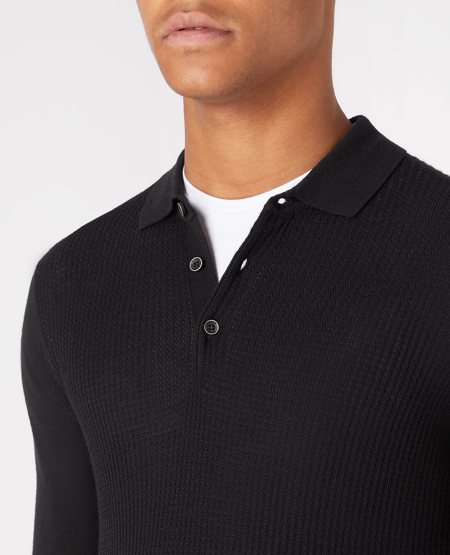 Slim Fit Merino Wool-Blend Long Sleeve Knitted Polo - Image 4