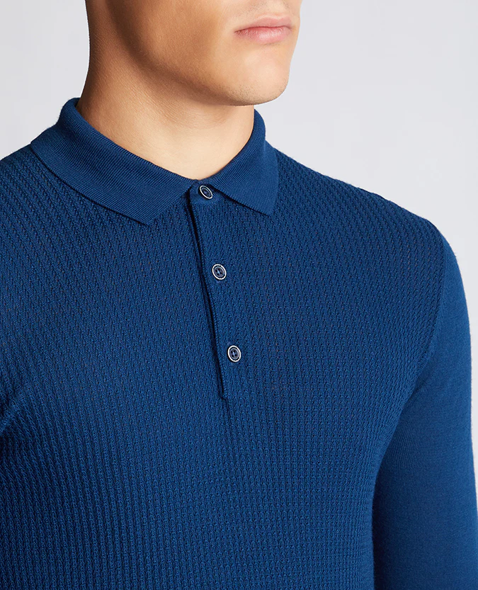 Slim Fit Merino Wool-Blend Long Sleeve Knitted Polo - Image 5