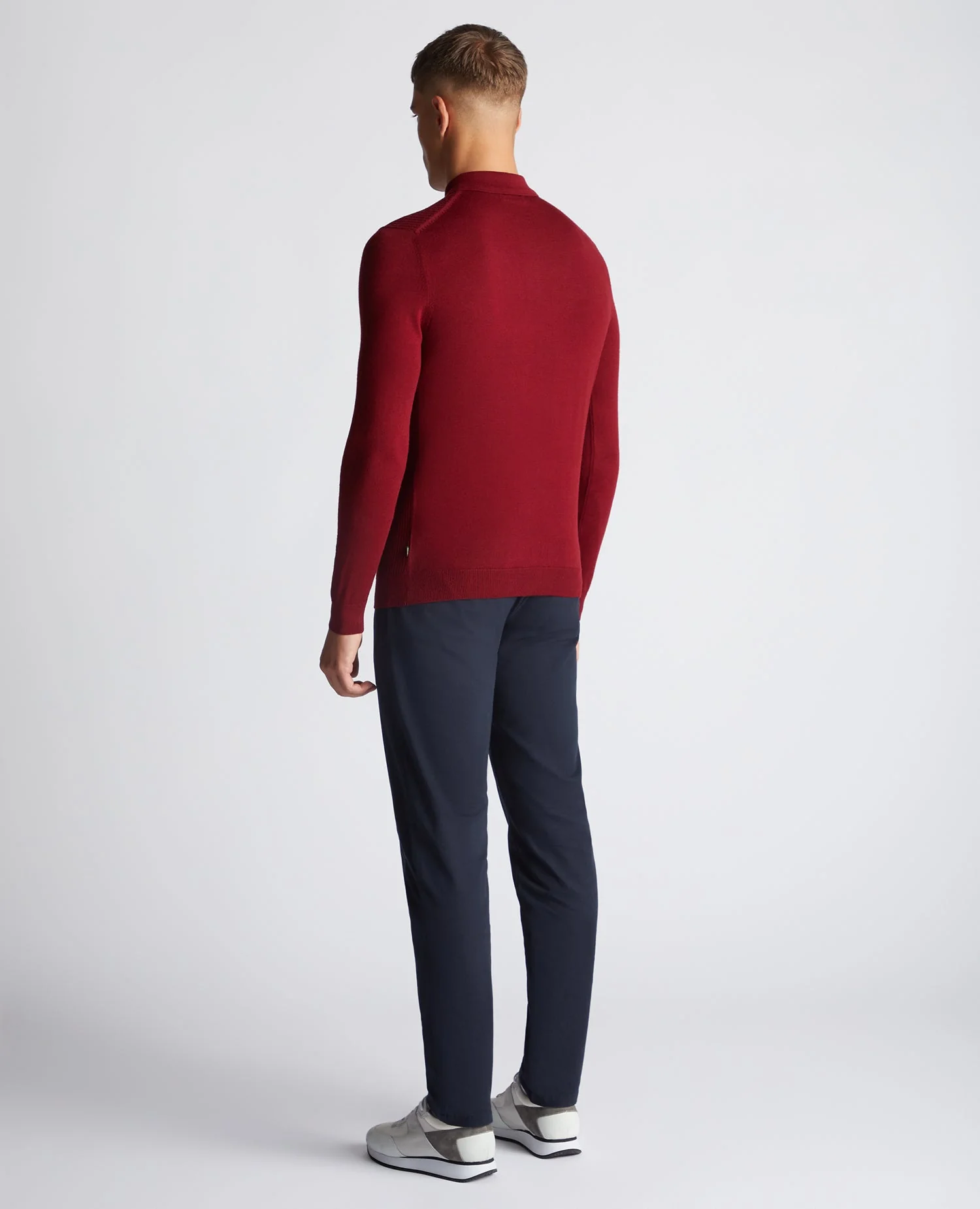 Slim Fit Merino Wool-Blend Long Sleeve Knitted Polo - Image 3
