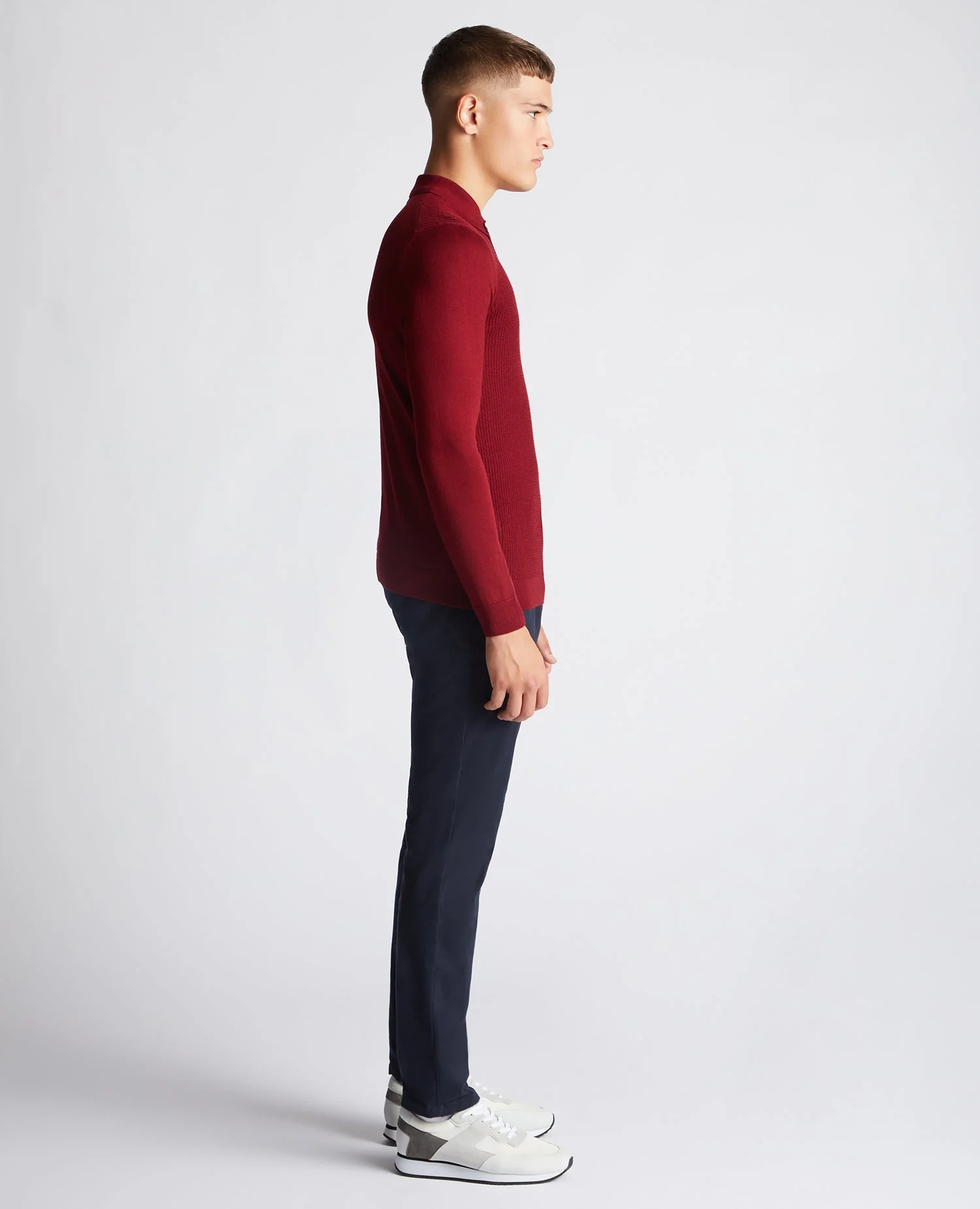 Slim Fit Merino Wool-Blend Long Sleeve Knitted Polo - Image 4