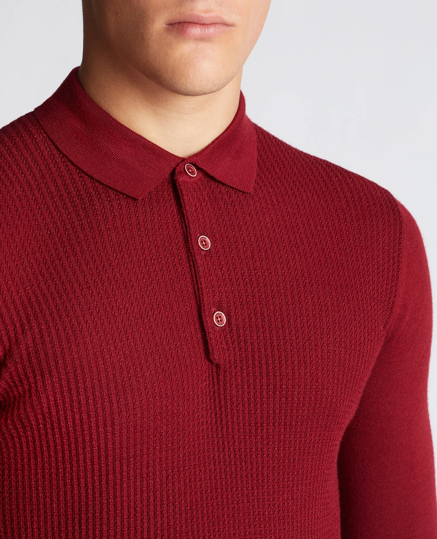 Slim Fit Merino Wool-Blend Long Sleeve Knitted Polo - Image 5