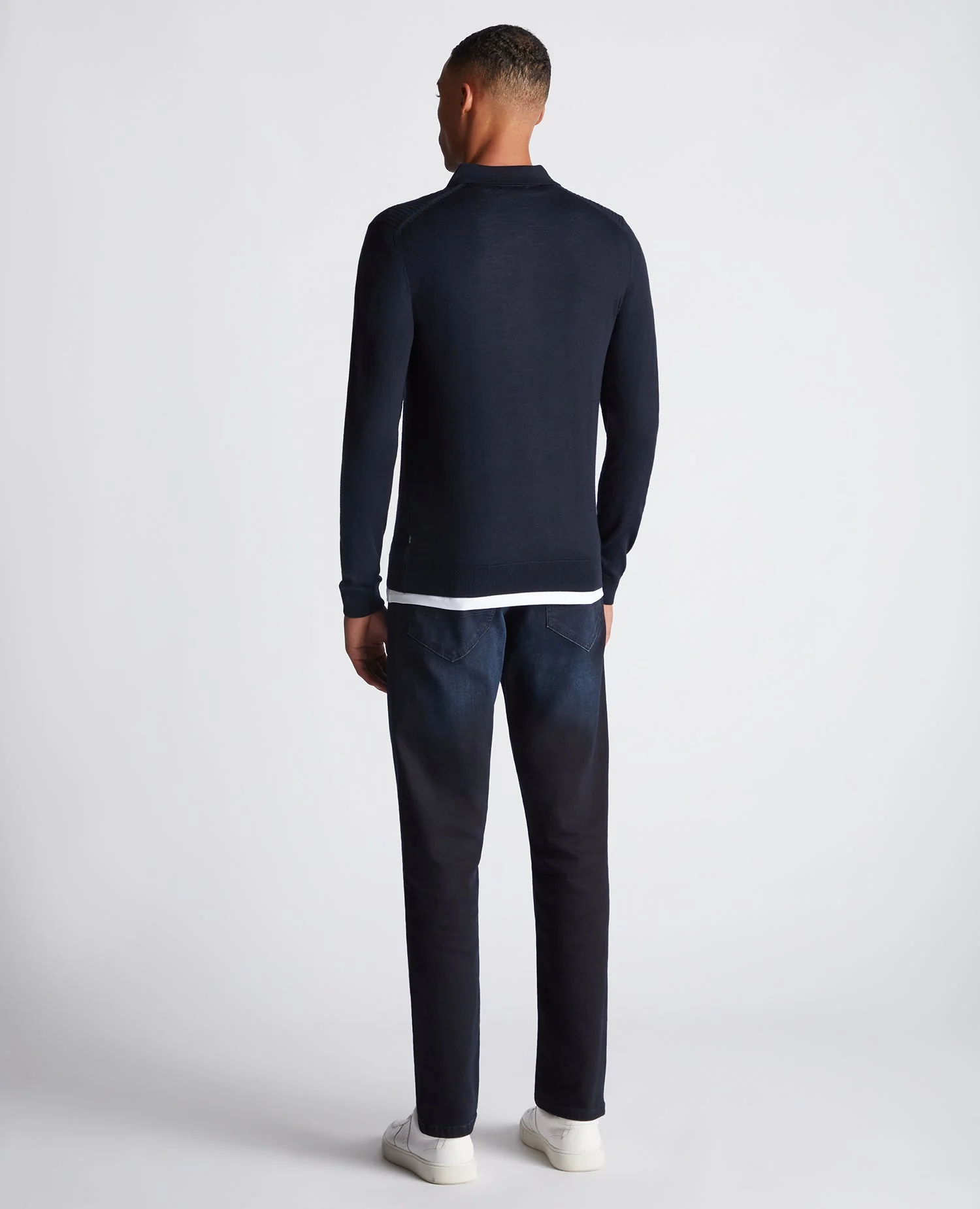 Slim Fit Merino Wool-Blend Long Sleeve Knitted Polo - Image 3